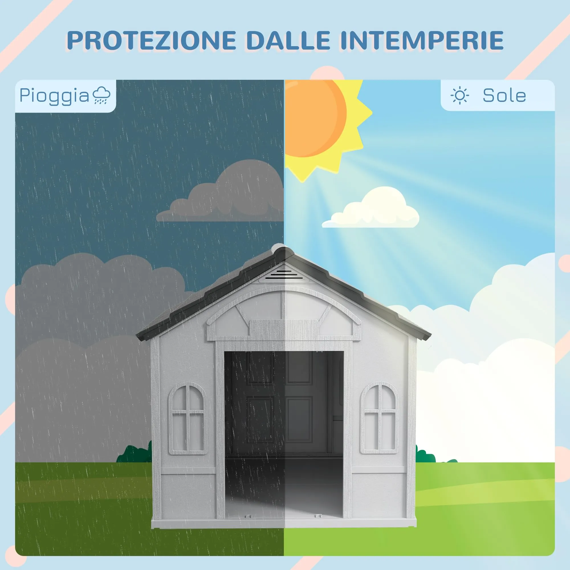 PawHut Casetta per Cani Impermeabile, Grigio, 65x75.7x63 cm - immagine 3