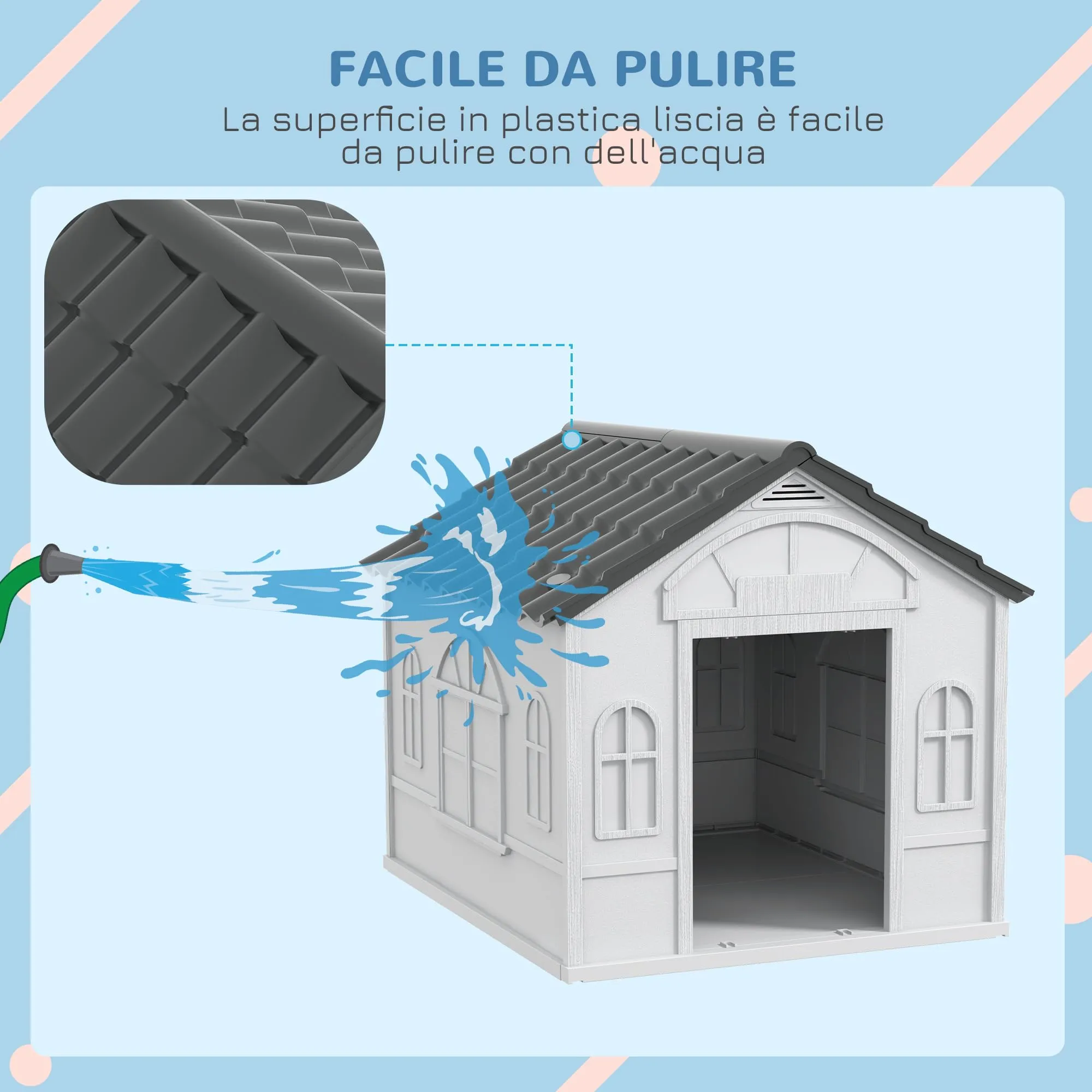 PawHut Casetta per Cani Impermeabile, Grigio, 65x75.7x63 cm - immagine 4