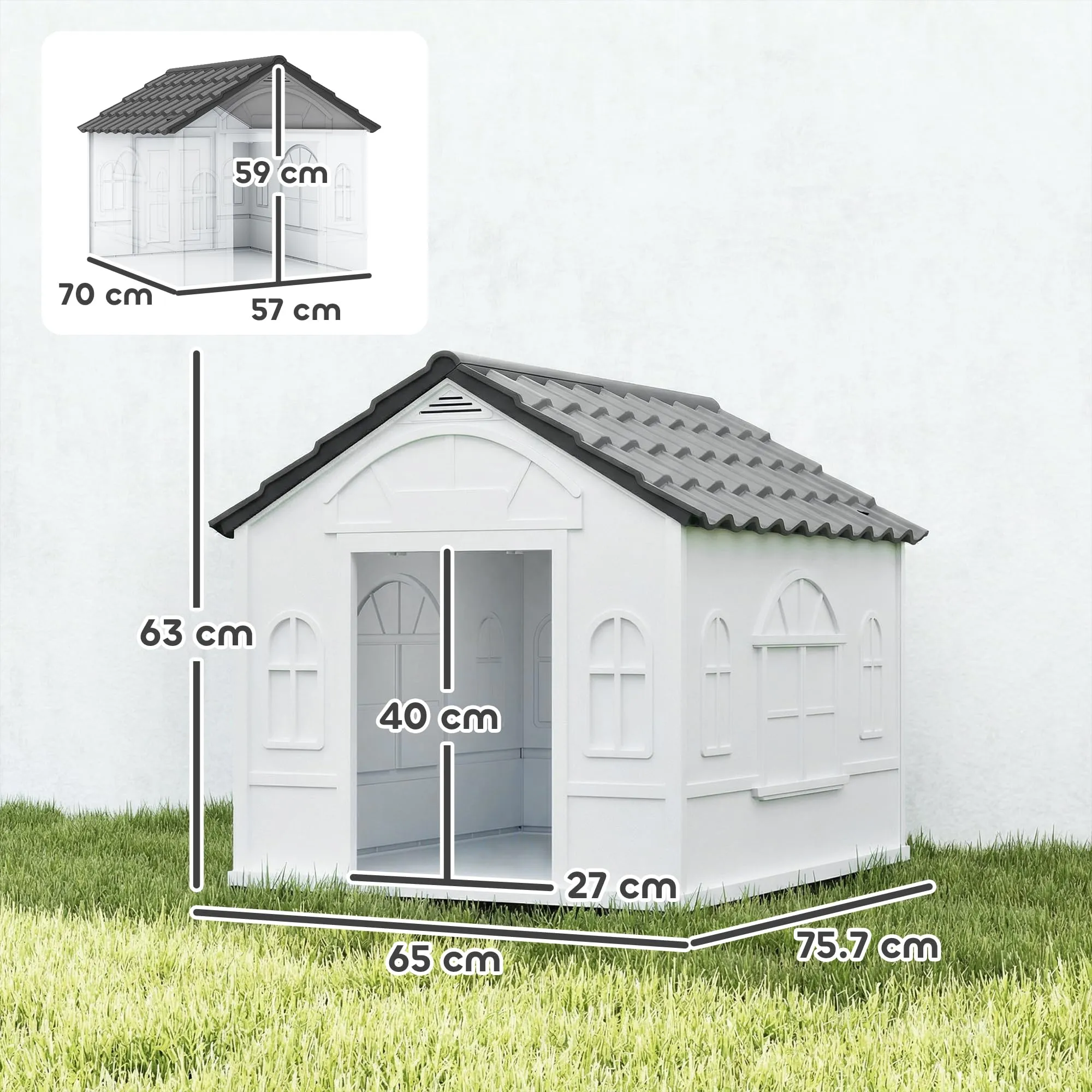 PawHut Casetta per Cani Impermeabile, Grigio, 65x75.7x63 cm - immagine 7