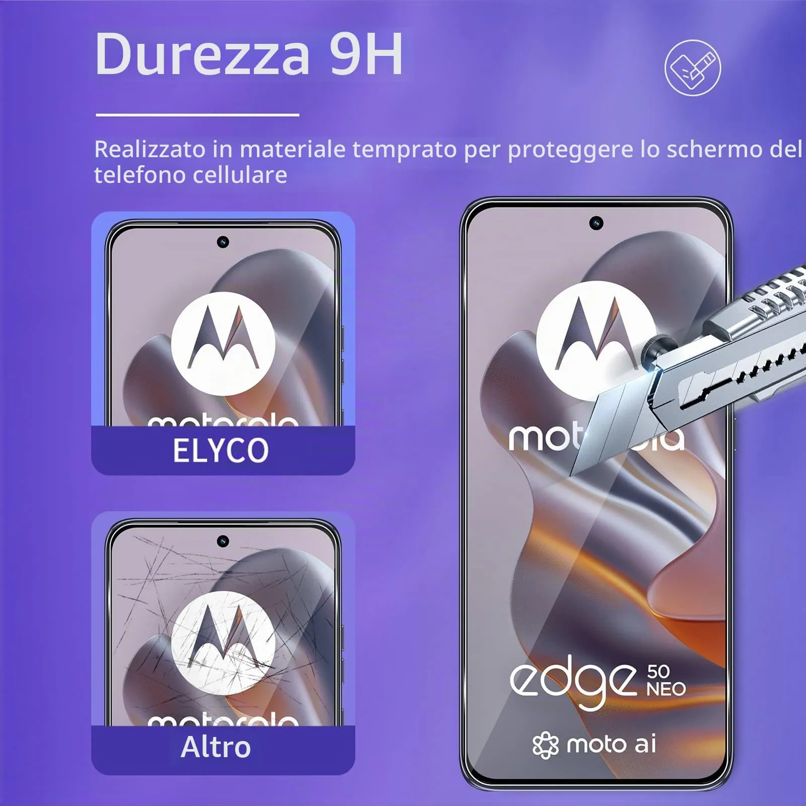 ELYCO Vetro Temperato per Motorola Moto Edge 50 Neo/60 Neo, 3+2 Pezzi - immagine 3