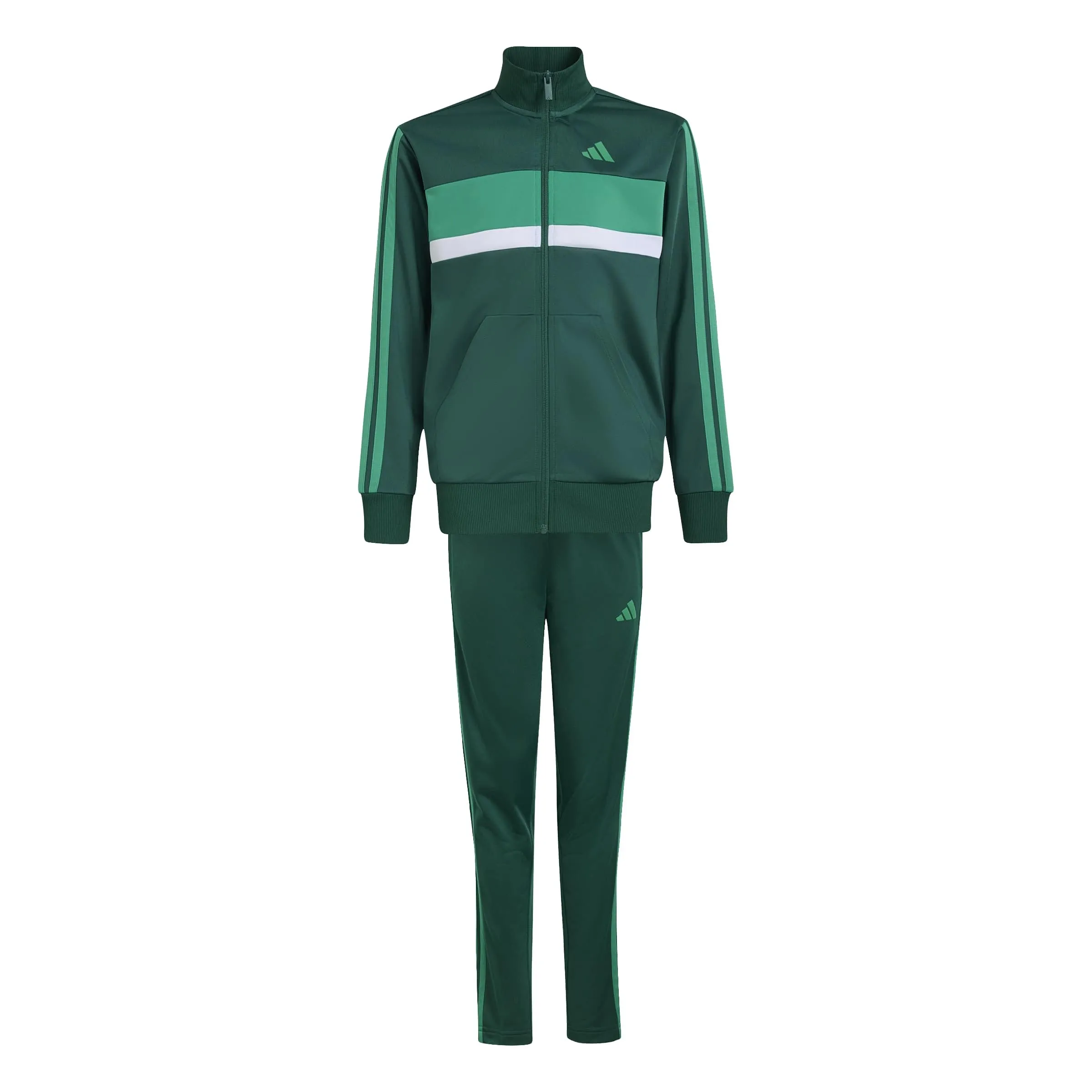 adidas Seasonal Essentials Tiberio 3 Stripes Tricot Track Suit, Collegiate Green/Court Green, 15-16 Years - immagine 1