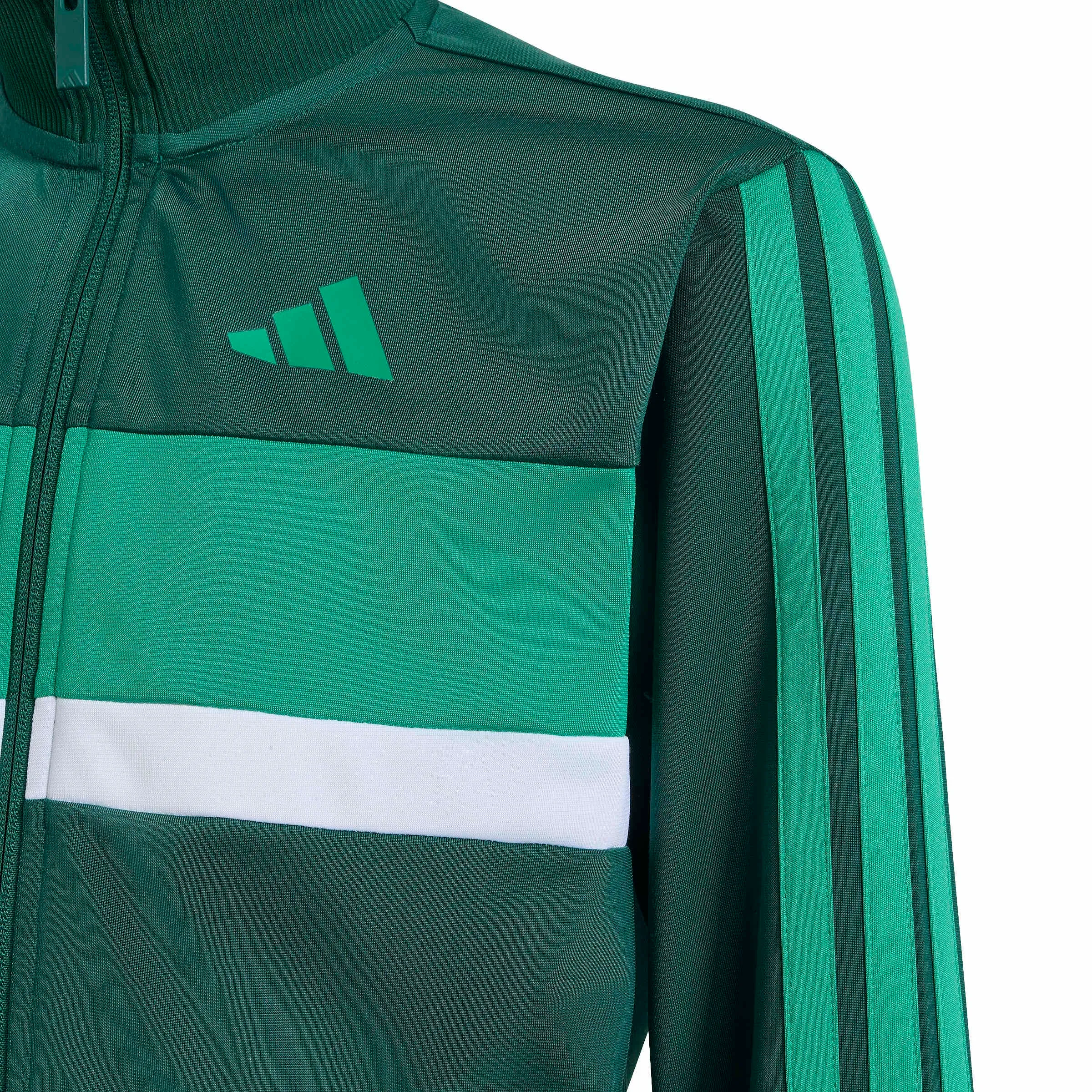 adidas Seasonal Essentials Tiberio 3 Stripes Tricot Track Suit, Collegiate Green/Court Green, 7-8 Years - immagine 3