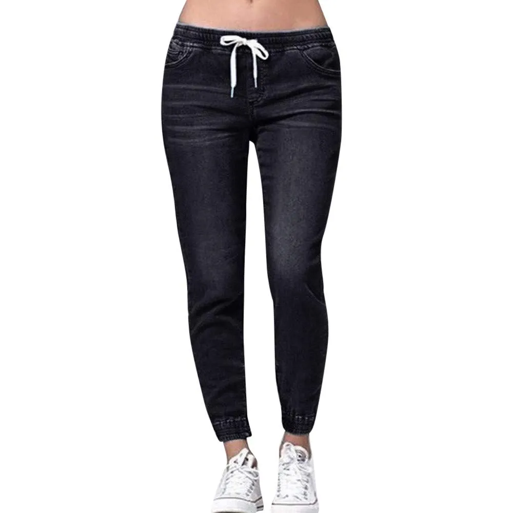 Duohropke Jeans da donna skinny fit elasticizzati vita media tinta unita Nero M - immagine 1