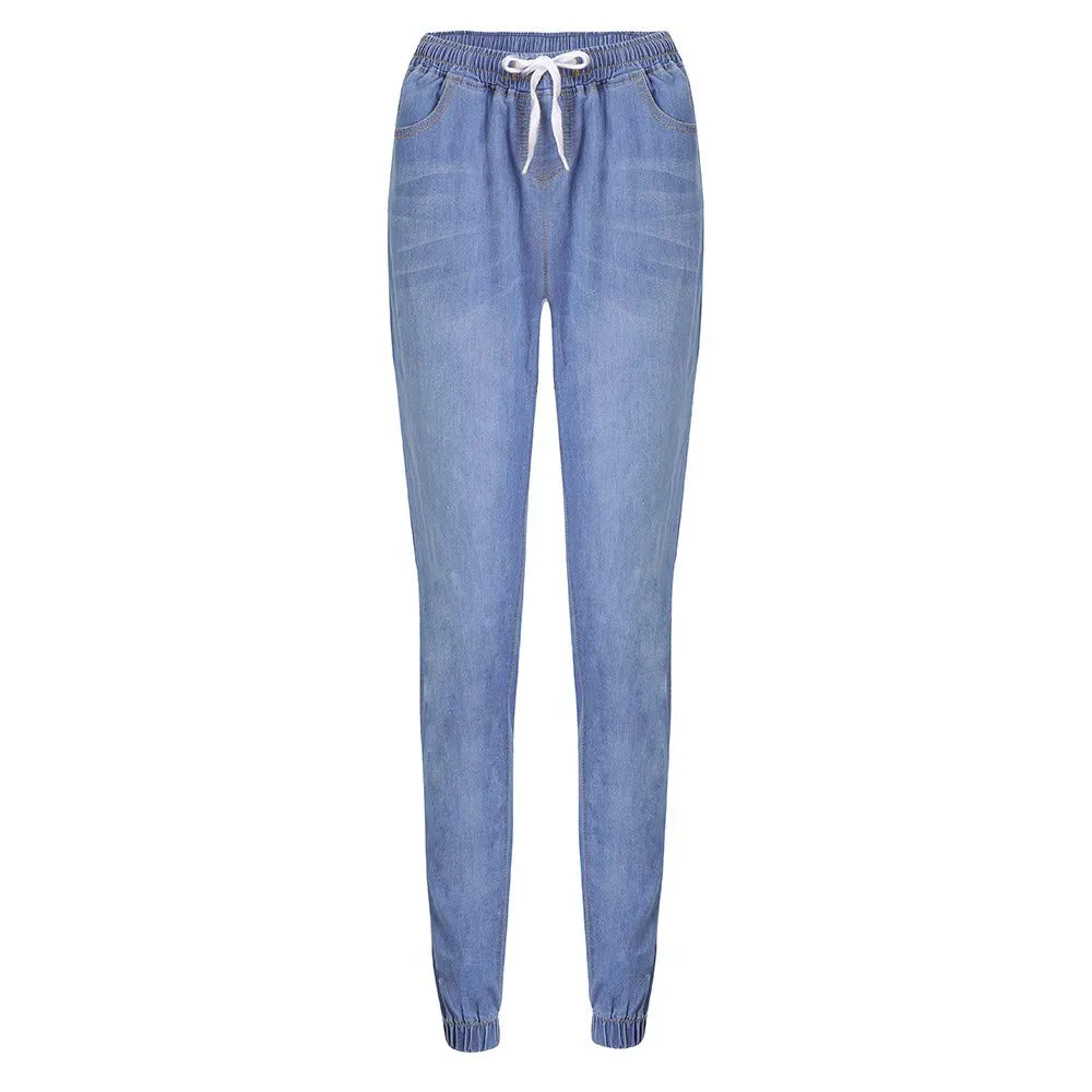 Duohropke Jeans da donna Skinny Fit elasticizzati a vita media, Tinta unita, Azzurro, XXXL - immagine 2