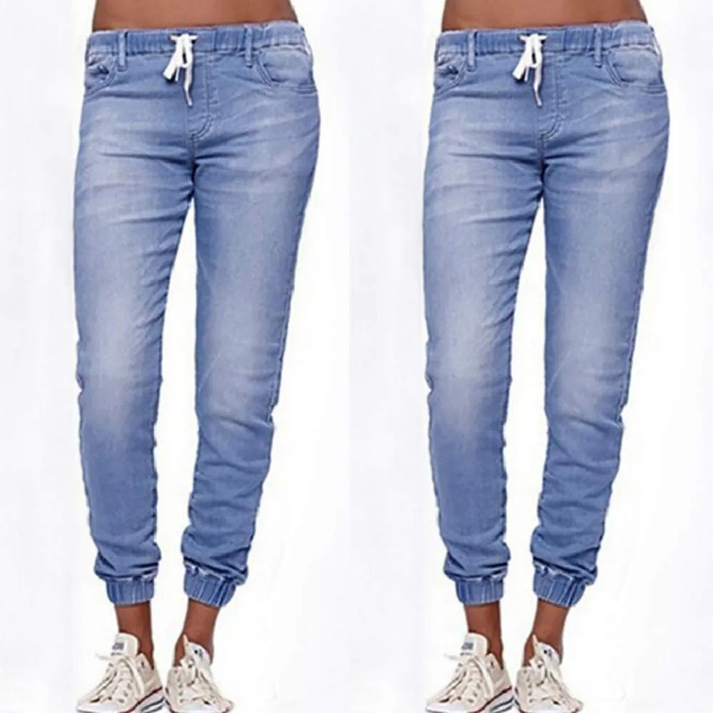 Duohropke Jeans da donna Skinny Fit elasticizzati a vita media, Tinta unita, Azzurro, XXXL - immagine 4