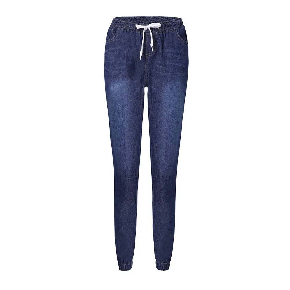 Duohropke Jeans da donna skinny fit elasticizzati vita media blu scuro XXXXL - immagine 2