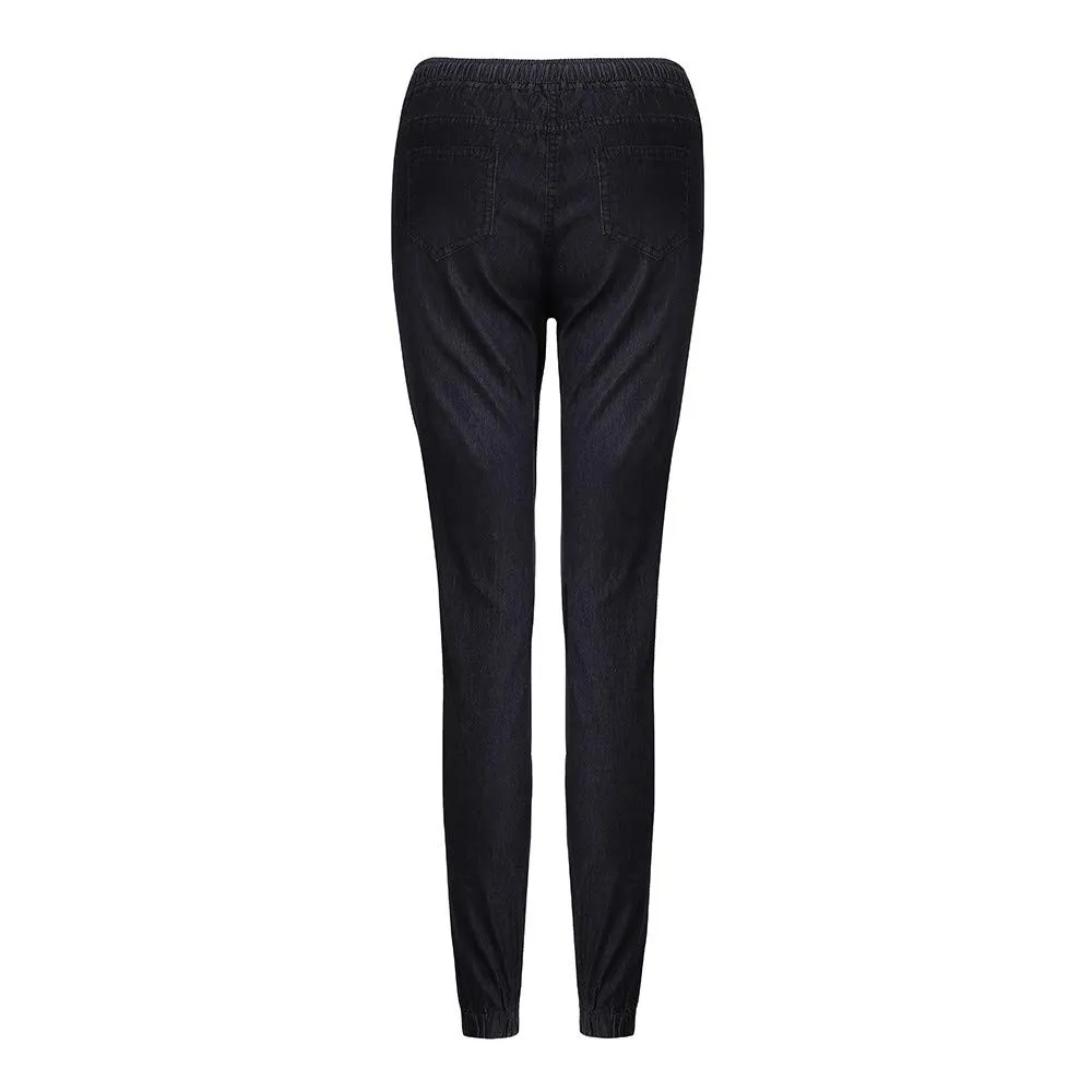 Duohropke Jeans da donna Skinny Fit in Denim, Tinta Unita, Nero, 4XL - immagine 3