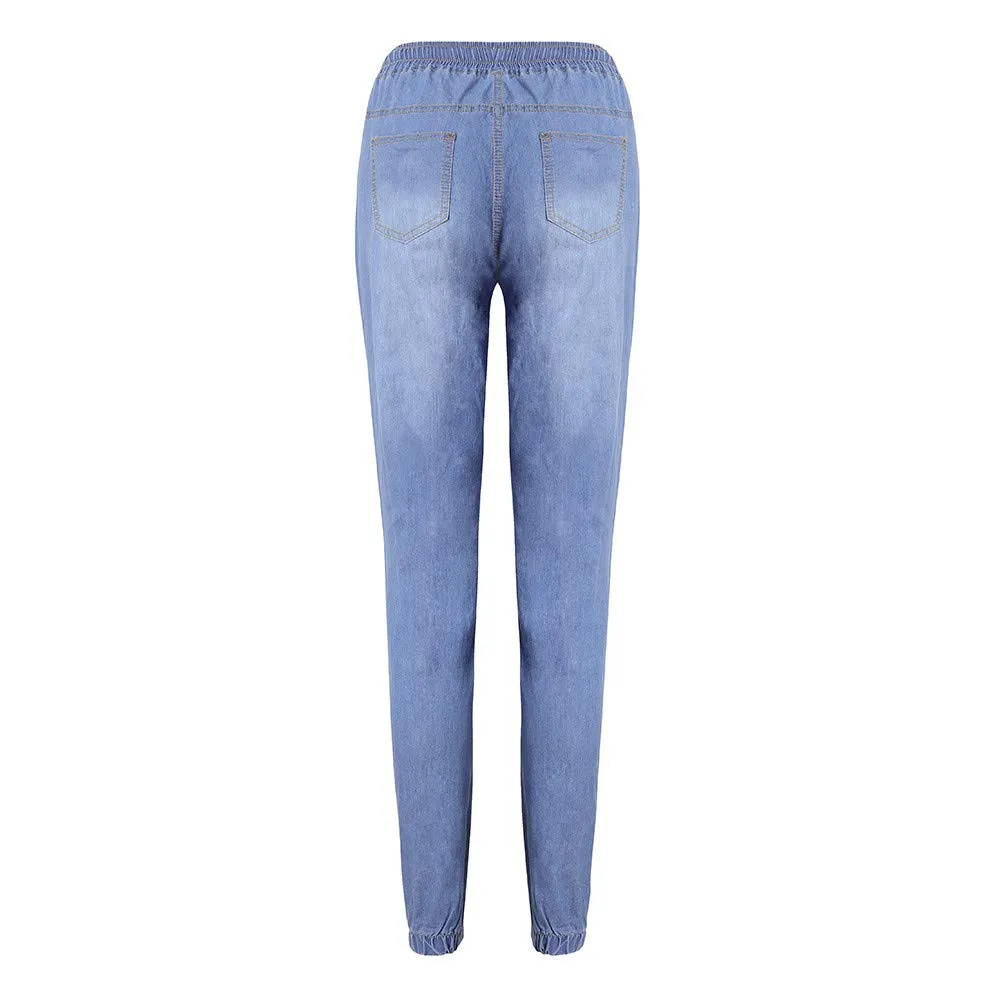 Duohropke Jeans da donna skinny fit elasticizzati vita media, Azzurro, XXL - immagine 3