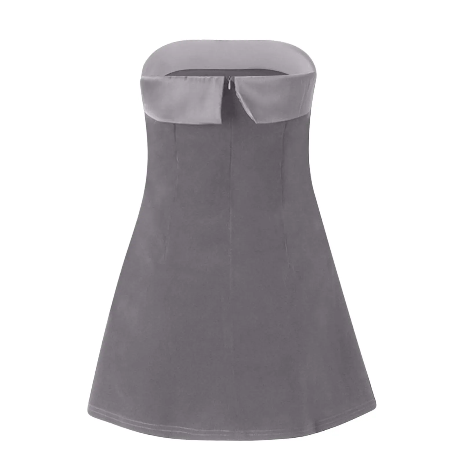 Masrin Abito da ballo in velluto per donna, a tubo, corto, senza spalline, grigio, S - immagine 6
