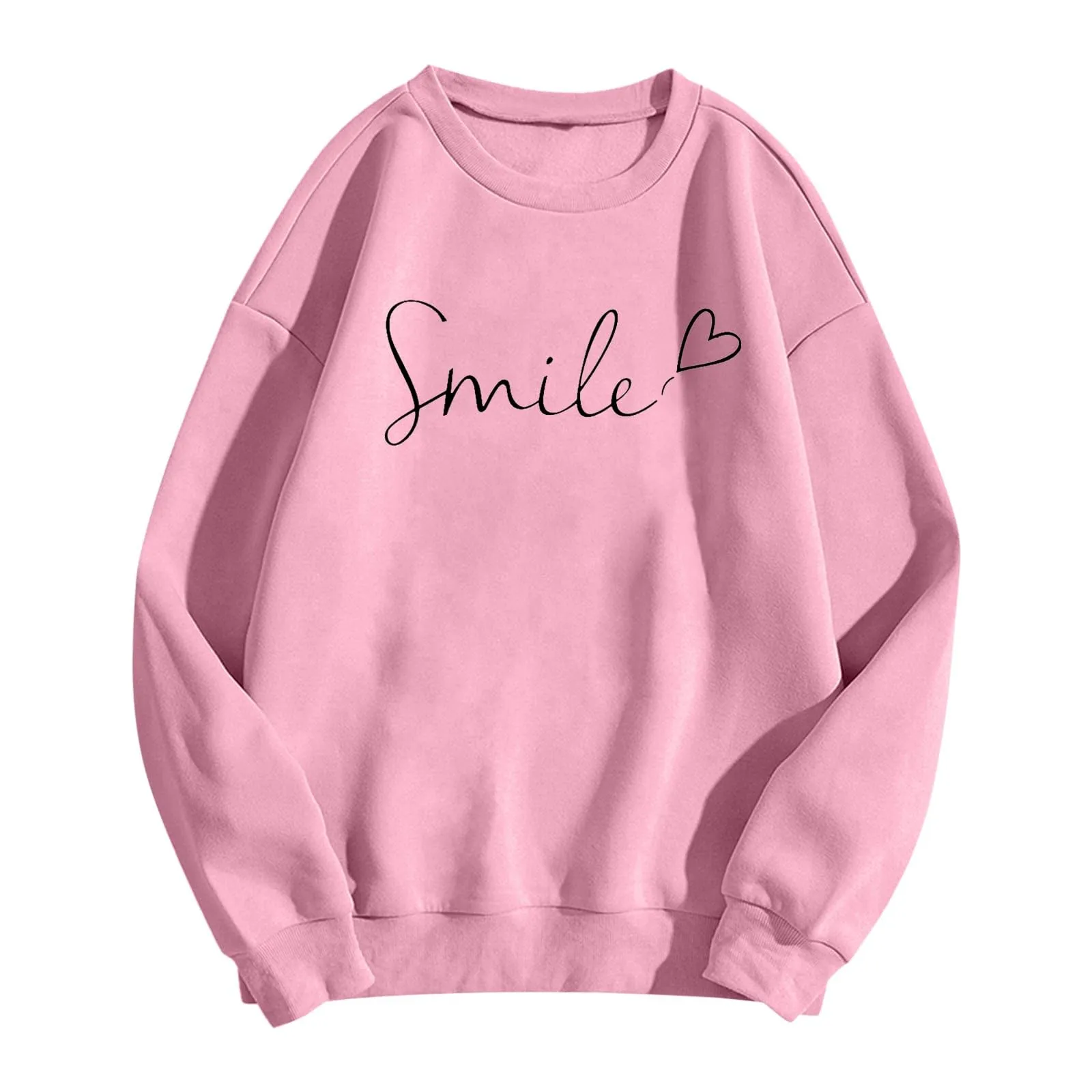 Gefomuofe Felpa da Donna Smile Lettera Stampa, Rosa, S - immagine 7