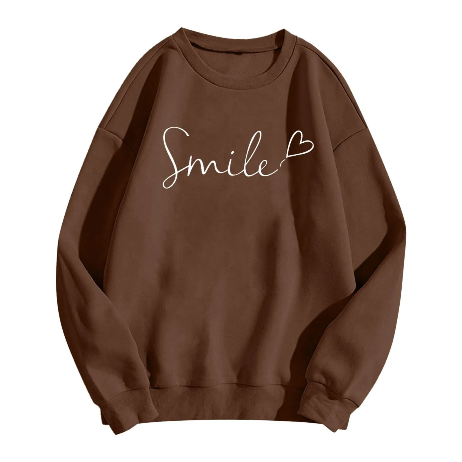 Gefomuofe Felpa da Donna Smile Lettera Stampa Girocollo Manica Lunga, Marrone, XXL - immagine 7