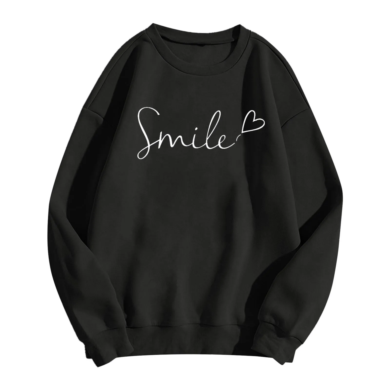 Gefomuofe Felpa da donna Smile Lettera Stampa, Nero, S - immagine 5