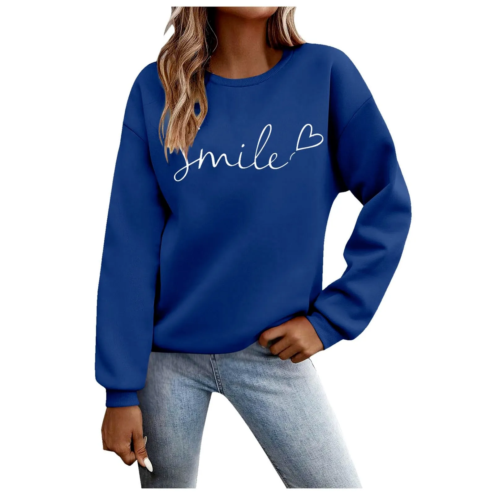 Gefomuofe Felpa da donna Smile Lettera Stampa, Blu marino, XXL - immagine 1
