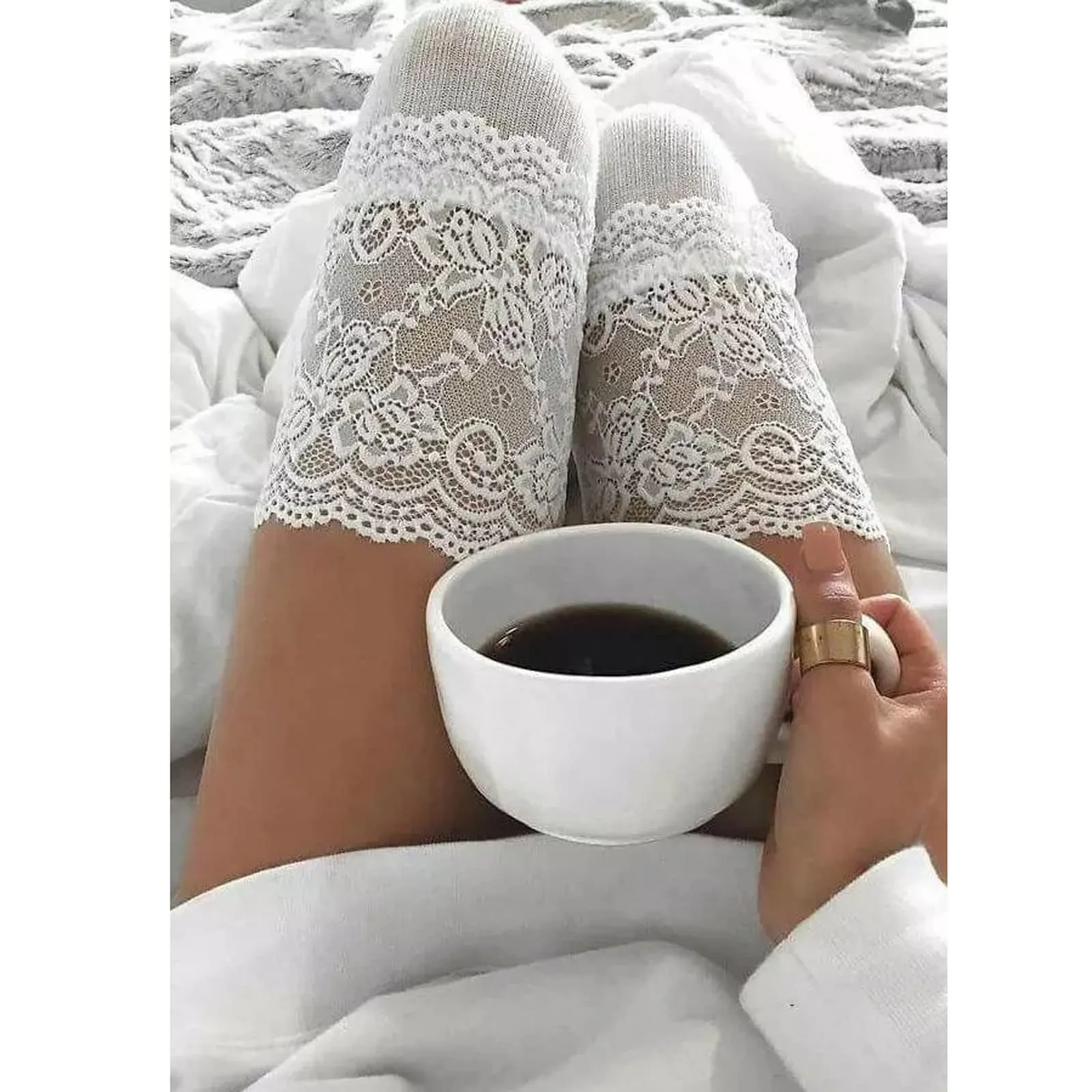 Generico Calzini da Donna in Lana Sopra il Ginocchio in Pizzo Lavorato a Maglia per Autunno e Inverno - immagine 2