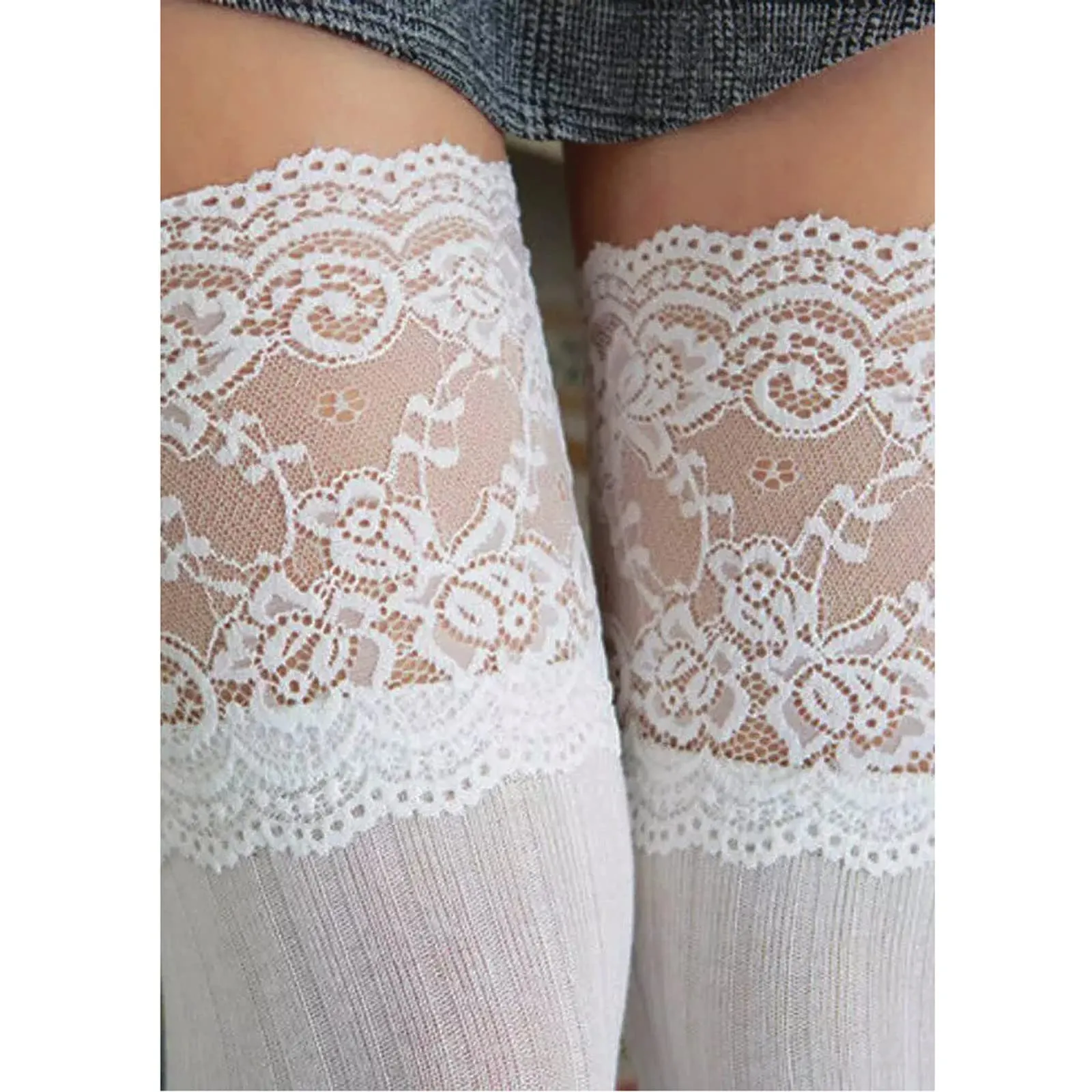 Generico Calzini da Donna in Lana Sopra il Ginocchio in Pizzo Lavorato a Maglia per Autunno e Inverno - immagine 4