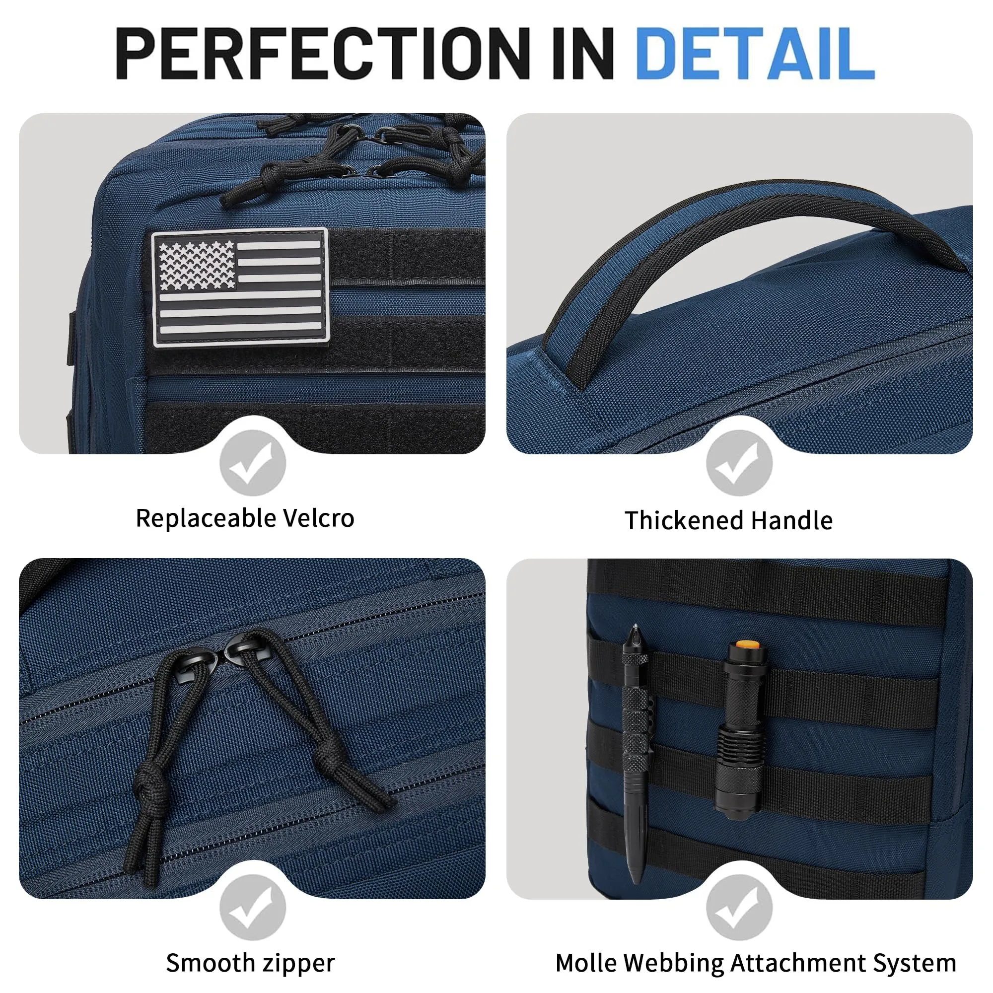 Wotony Zaino Tattico Militare Impermeabile con Sistema Molle, Blu, 35L - immagine 4