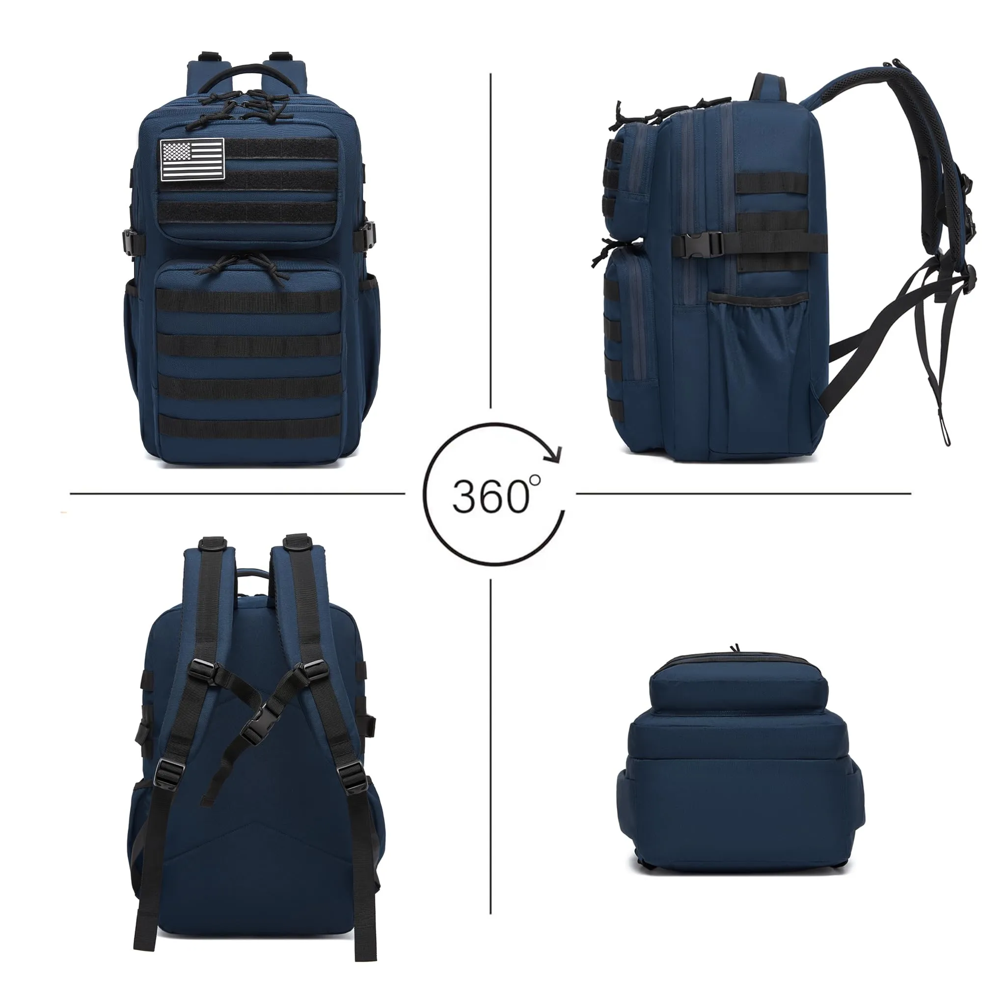 Wotony Zaino Tattico Militare Impermeabile con Sistema Molle, Blu, 35L - immagine 5