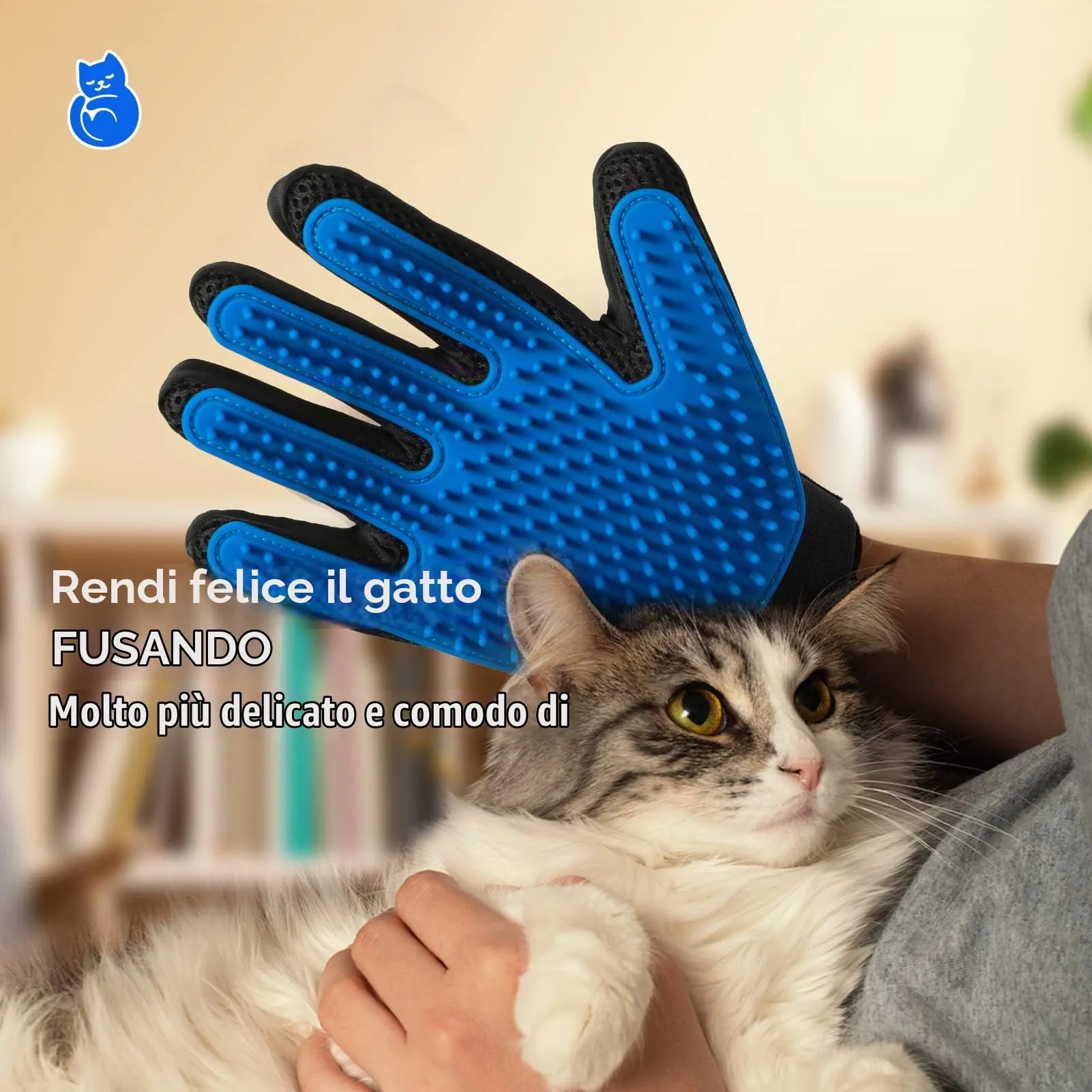 DELOMO Guanti Levapelo per Cani e Gatti, Silicone, Blu - immagine 3