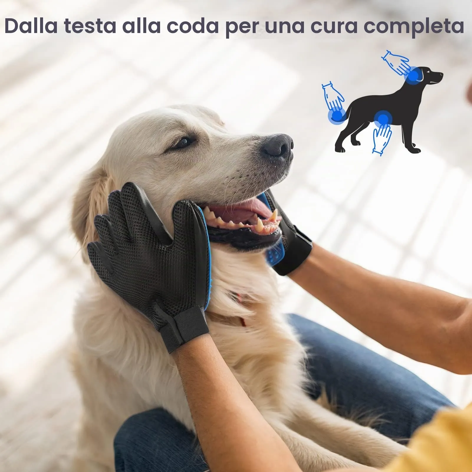 DELOMO Guanti Levapelo per Cani e Gatti, Silicone, Blu - immagine 4