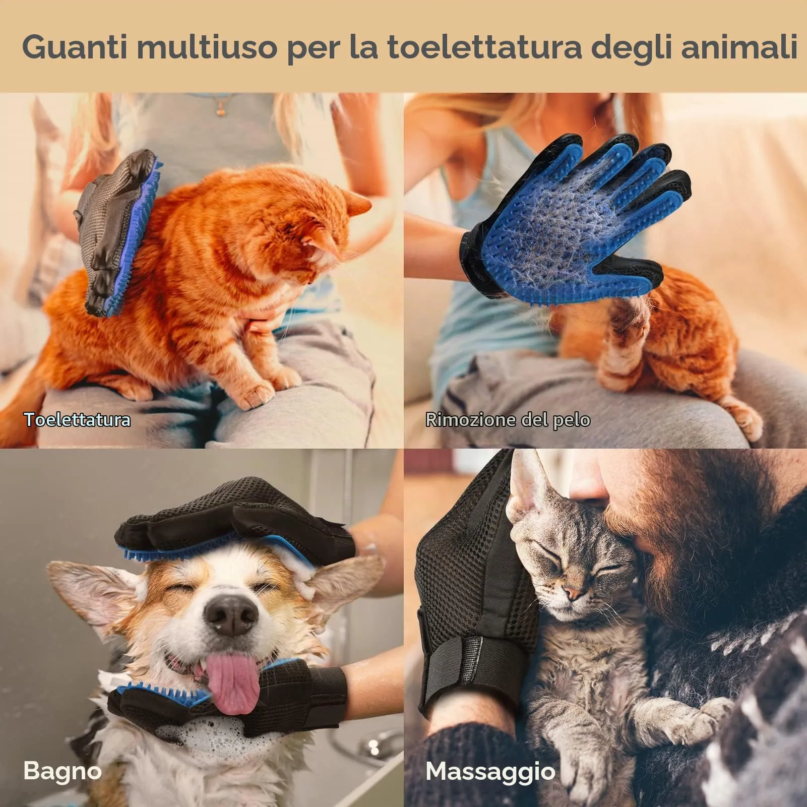 DELOMO Guanti Levapelo per Cani e Gatti, Silicone, Blu - immagine 6