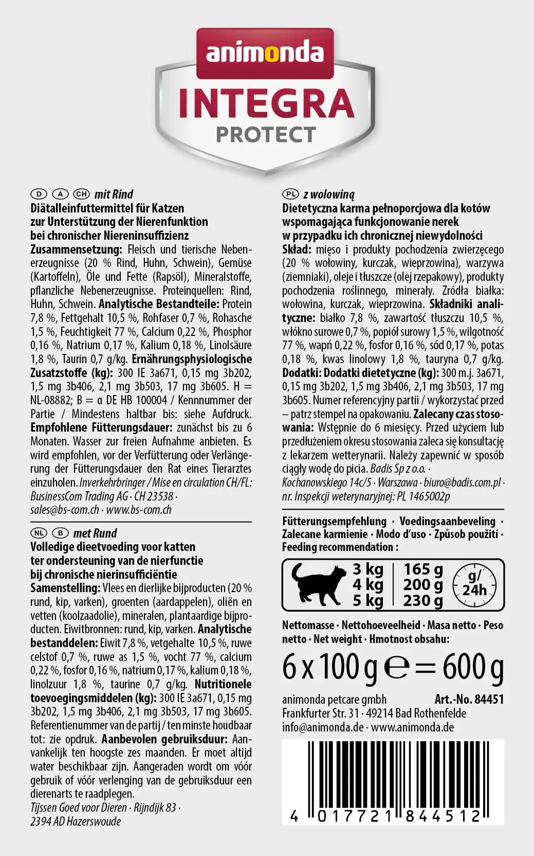 Animonda Integra Protect Cibo Umido per Gatti Adulti Integratore Renale al Manzo, 6 x 100 g - immagine 4
