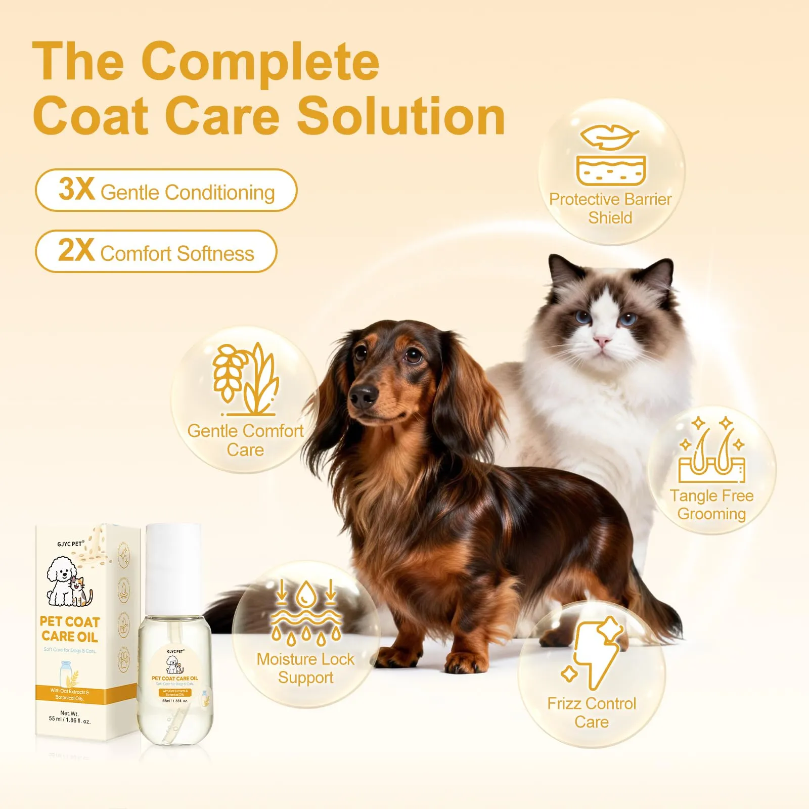 GJYC PET Olio Nutriente per il Pelo, Balsamo Leave-in Oatmeal & Milk per Cani e Gatti, 55 ml - immagine 2