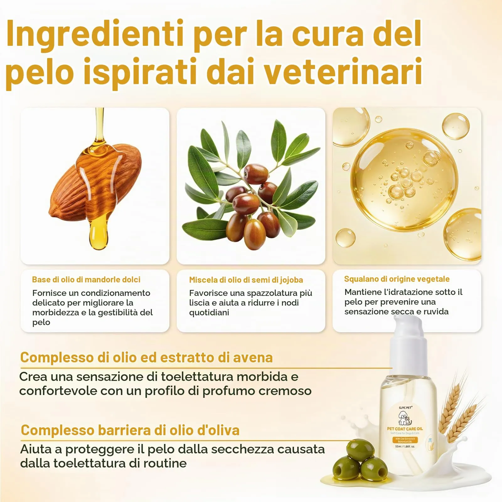 GJYC PET Olio Nutriente per il Pelo, Balsamo Leave-in Oatmeal & Milk per Cani e Gatti, 55 ml - immagine 4