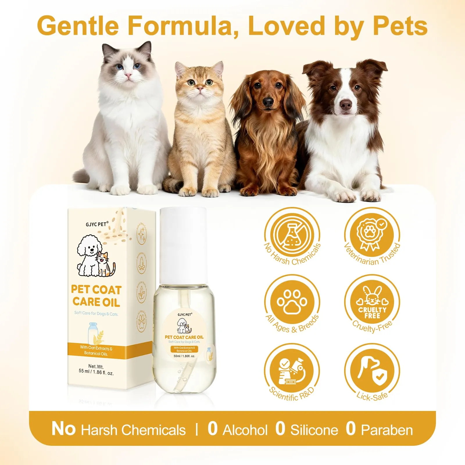 GJYC PET Olio Nutriente per il Pelo, Balsamo Leave-in Oatmeal & Milk per Cani e Gatti, 55 ml - immagine 7