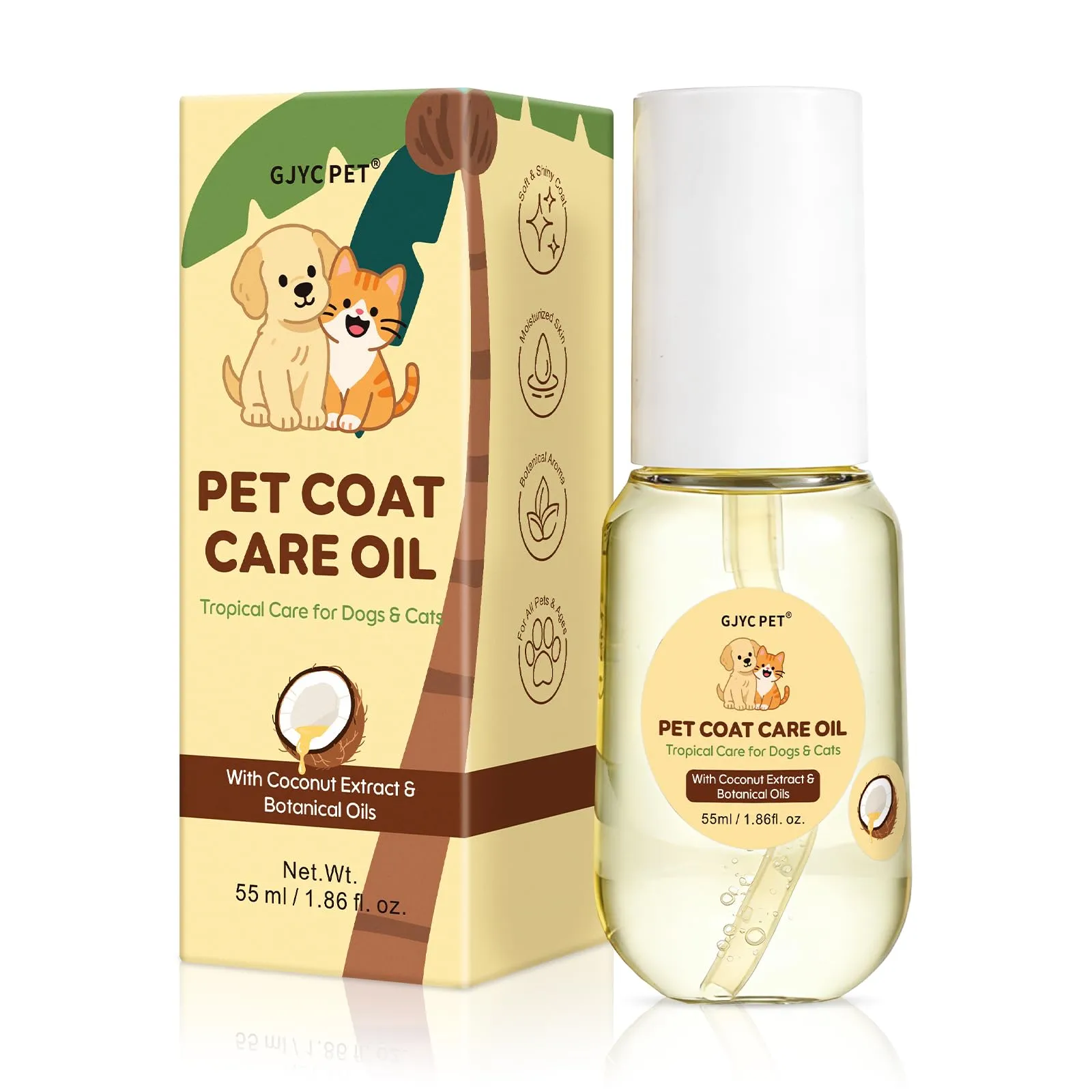 GJYC PET Olio Cura del Pelo per Cani e Gatti al Cocco e Jojoba, Siero Nutriente Anti-Nodi e Protezione Calore, 55 ml - immagine 1