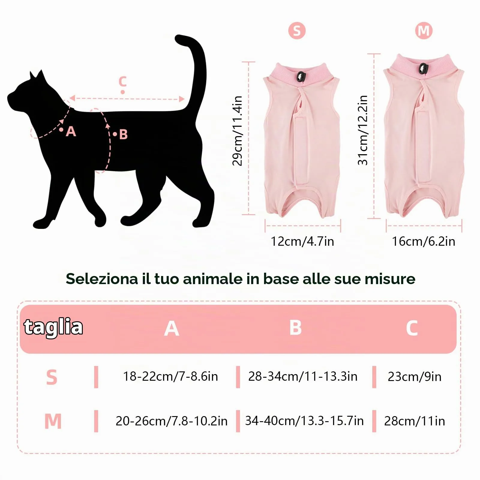 ZEMINRI Body Gatto Post Operatorio in Cotone con Chiusura Regolabile, S - immagine 2