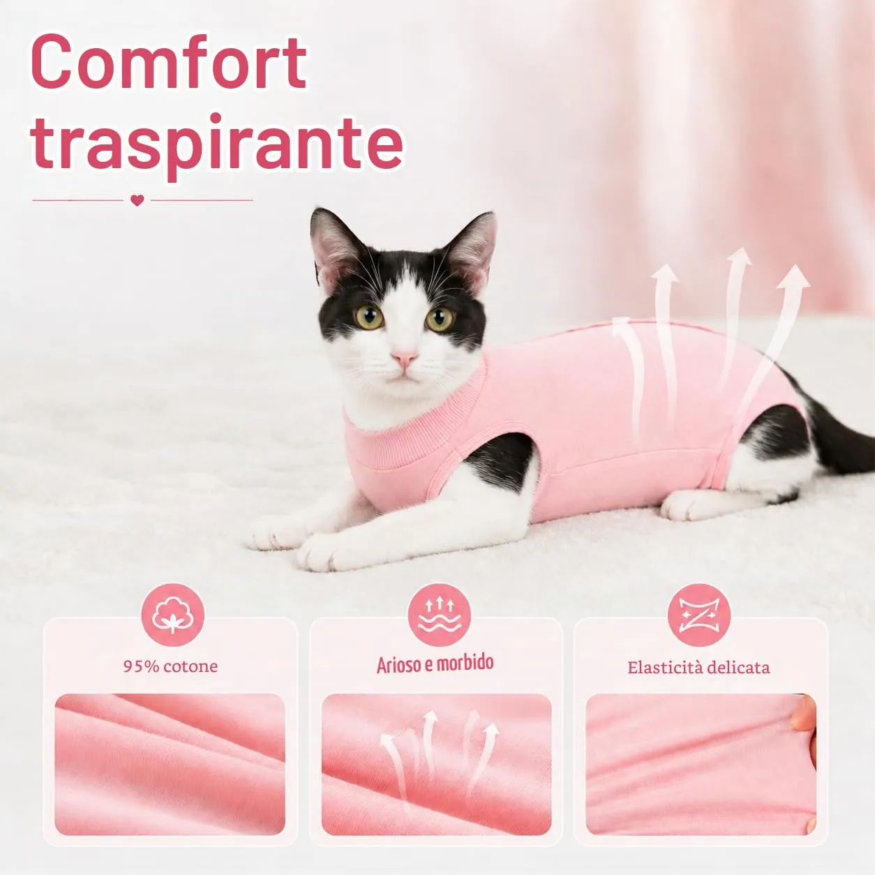 ZEMINRI Body Gatto Post Operatorio in Cotone con Chiusura Regolabile, S - immagine 4