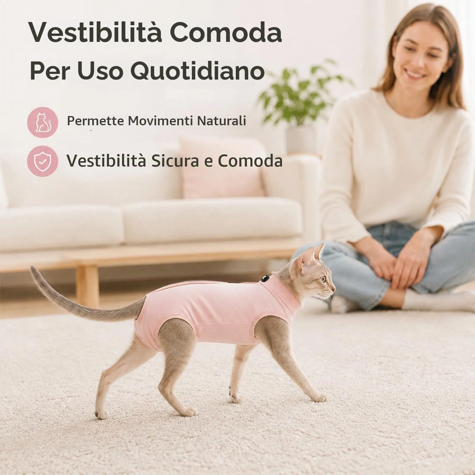 ZEMINRI Body Gatto Post Operatorio in Cotone con Chiusura Regolabile, S - immagine 6