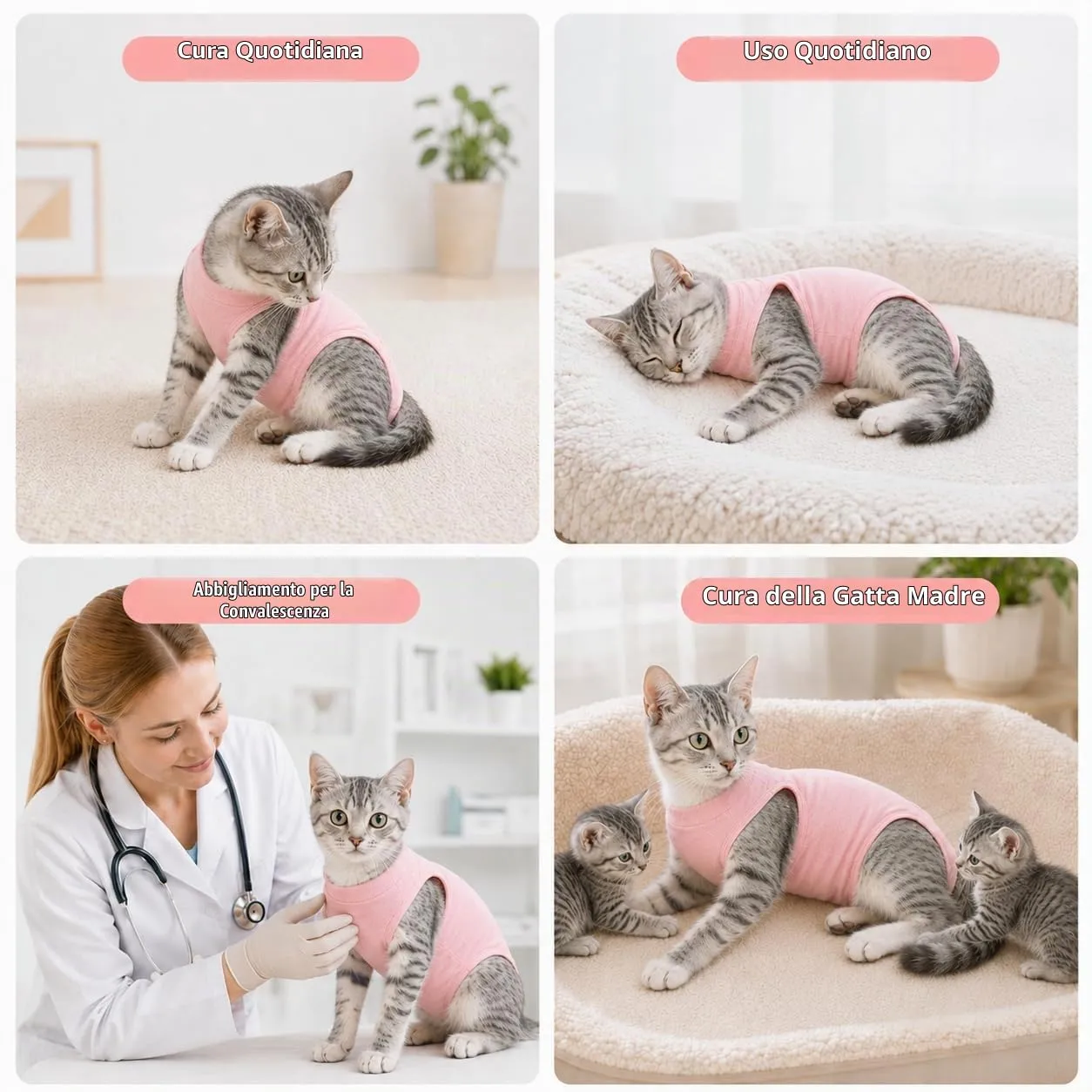 ZEMINRI Body Gatto Post Operatorio in Cotone con Chiusura Regolabile, S - immagine 7