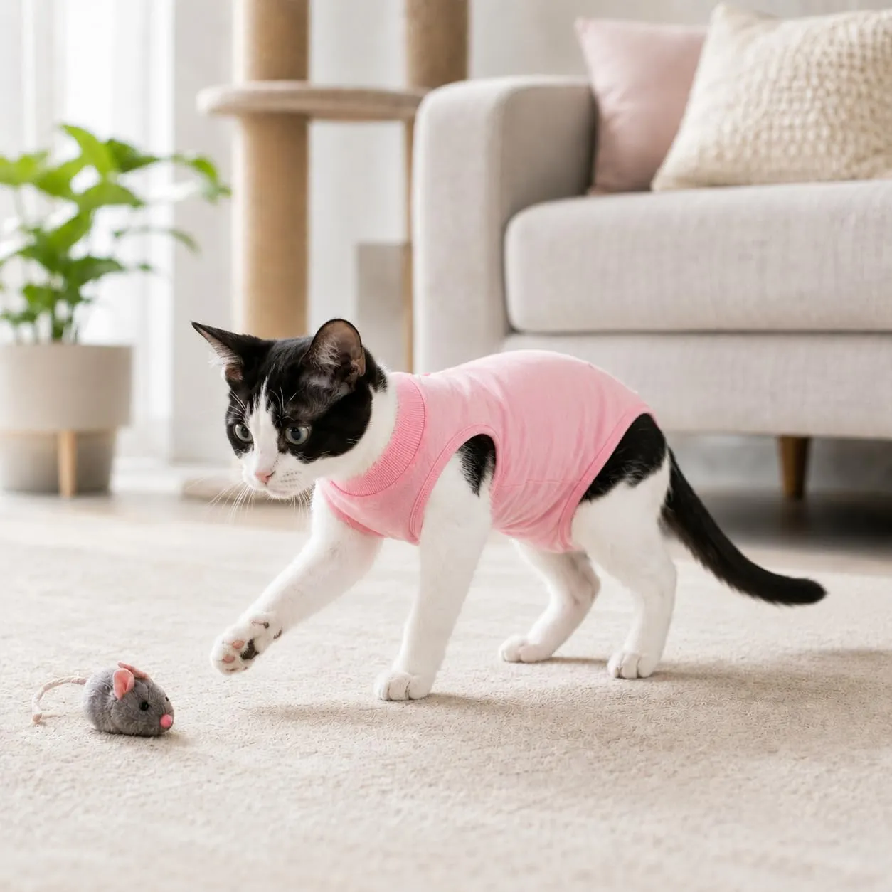 ZEMINRI Body Gatto Post Operatorio in Cotone con Chiusura Regolabile, S - immagine 8