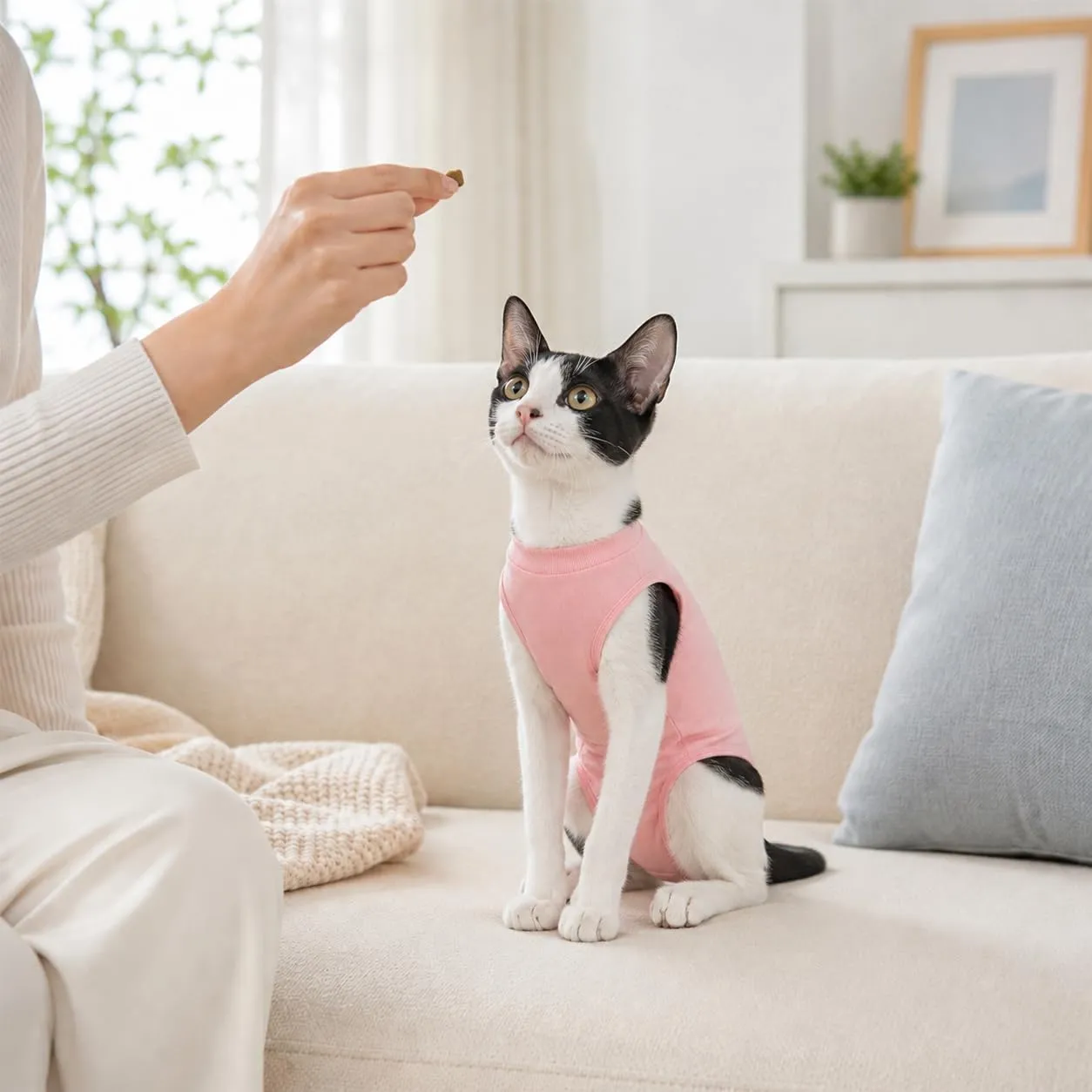 ZEMINRI Body Gatto Post Operatorio in Cotone con Chiusura Regolabile, S - immagine 9