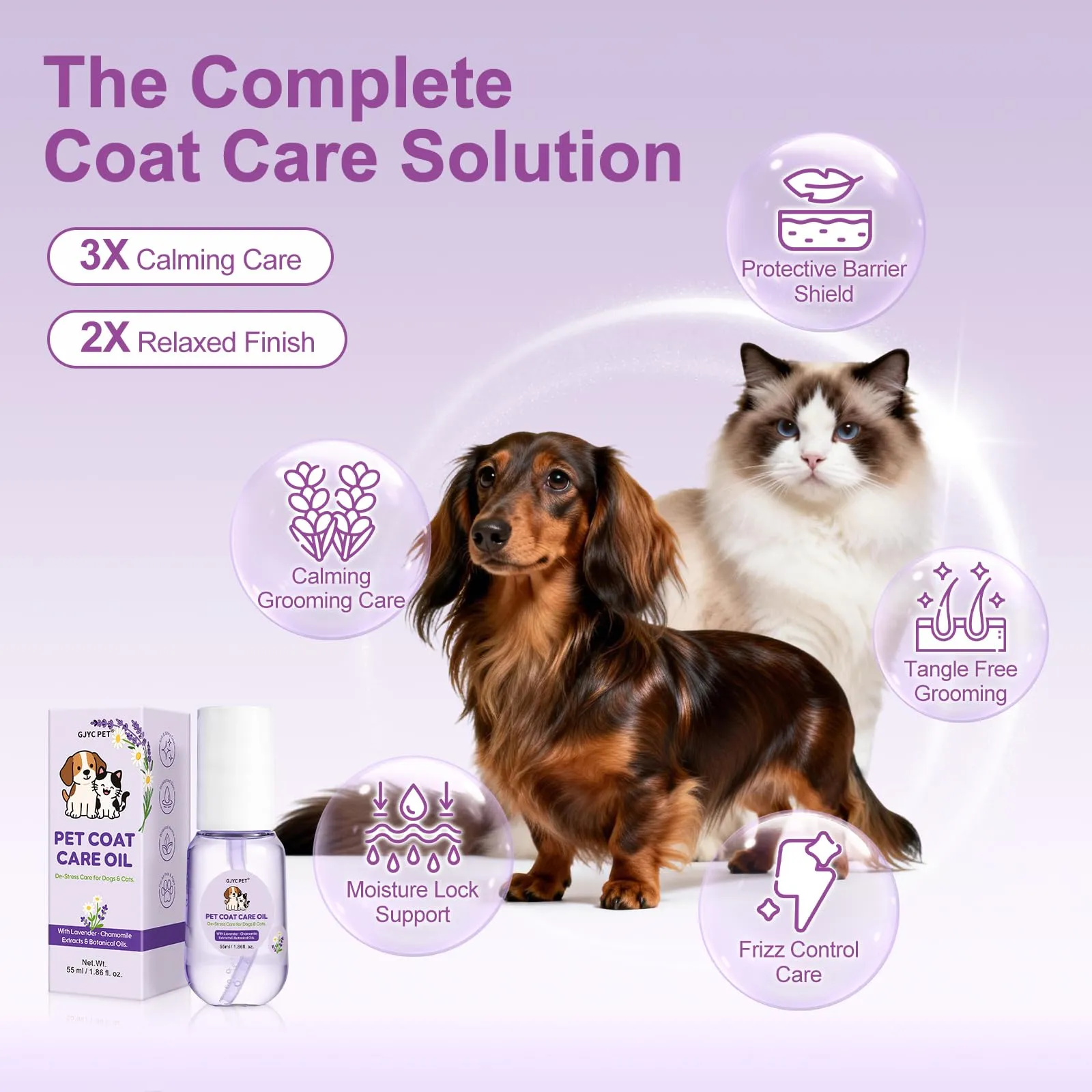 GJYC PET Olio Cura del Pelo - Balsamo Leave-in per Cani e Gatti, Lavanda & Camomilla, 55 ml - immagine 2