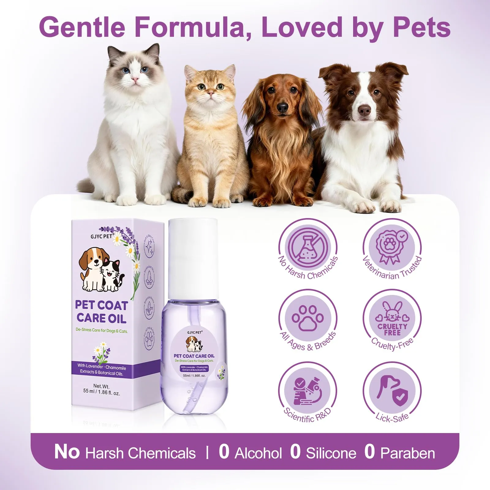 GJYC PET Olio Cura del Pelo - Balsamo Leave-in per Cani e Gatti, Lavanda & Camomilla, 55 ml - immagine 7