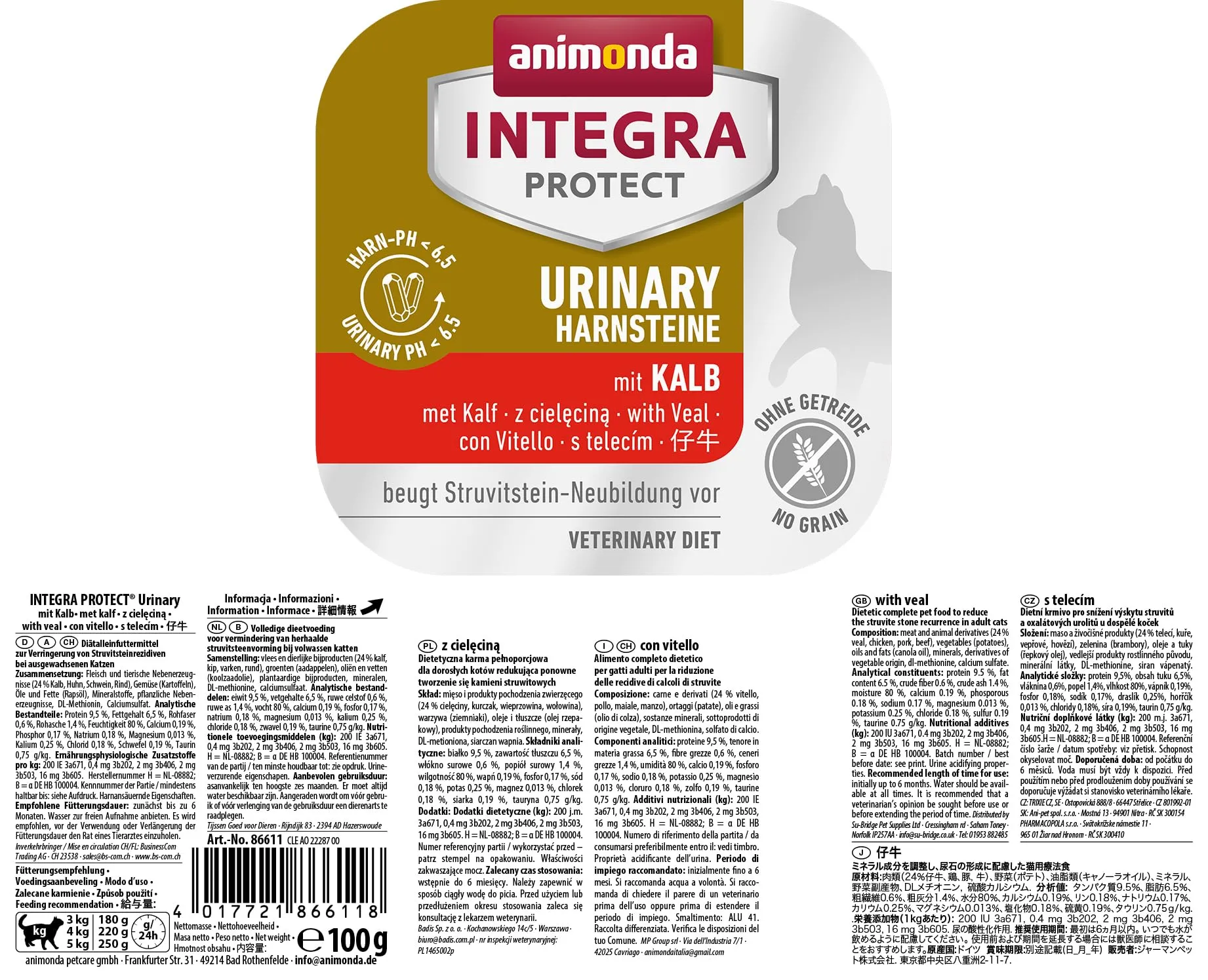 Animonda Integra Protect Cibo per Gatti Bagnato Urinario Struvitstone Vitello (16 x 100 g) - immagine 2