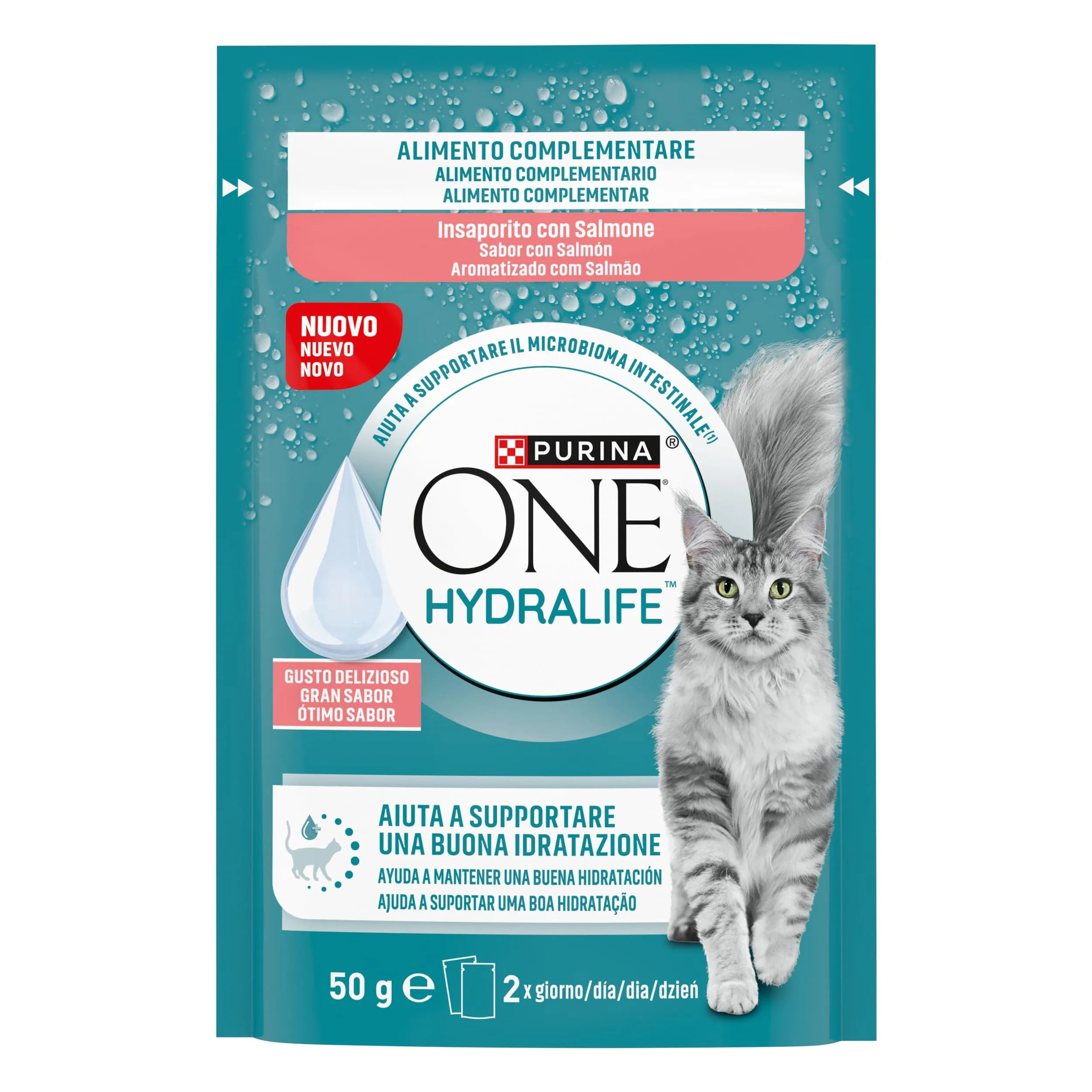 Purina One Hydralife Alimento complementare con salmone, 12 buste da 50 gr - immagine 1