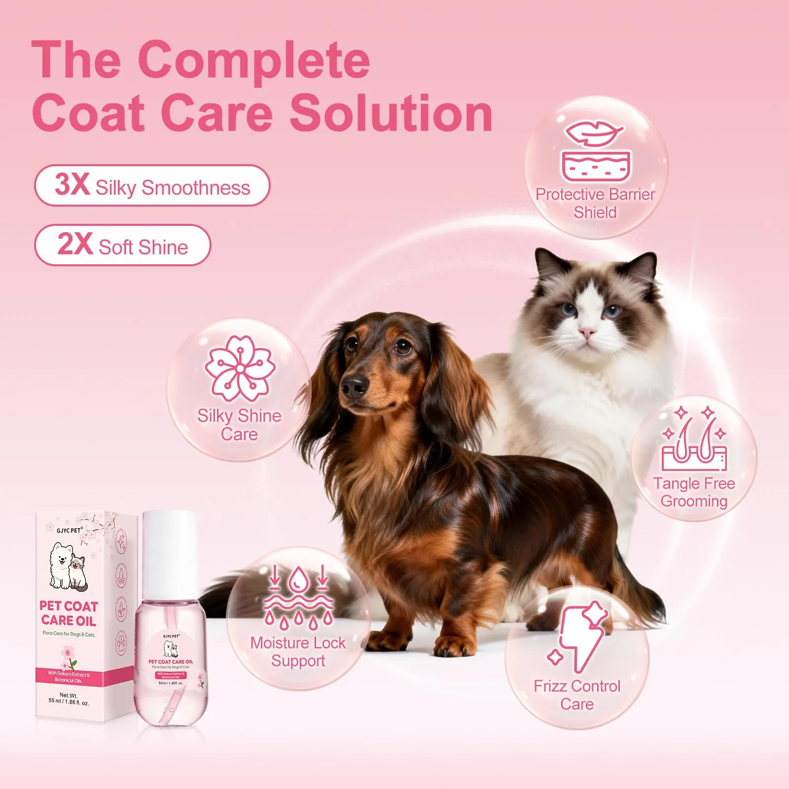 GJYC PET Olio Cura del Pelo per Cani e Gatti, Fiore di Ciliegio, 55 ml - immagine 2