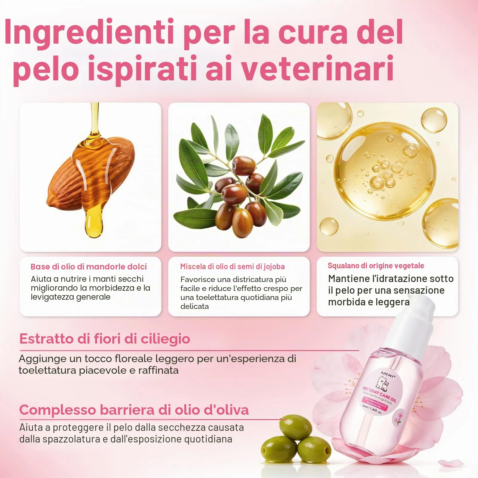 GJYC PET Olio Cura del Pelo per Cani e Gatti, Fiore di Ciliegio, 55 ml - immagine 4