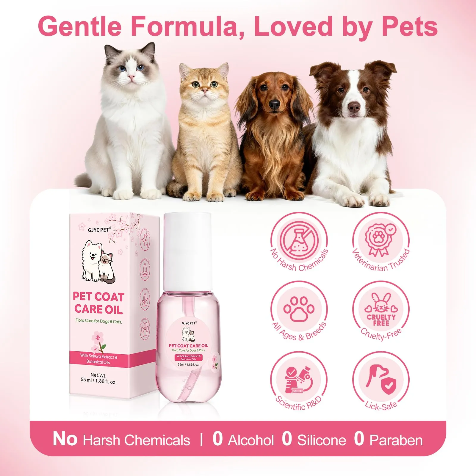 GJYC PET Olio Cura del Pelo per Cani e Gatti, Fiore di Ciliegio, 55 ml - immagine 7