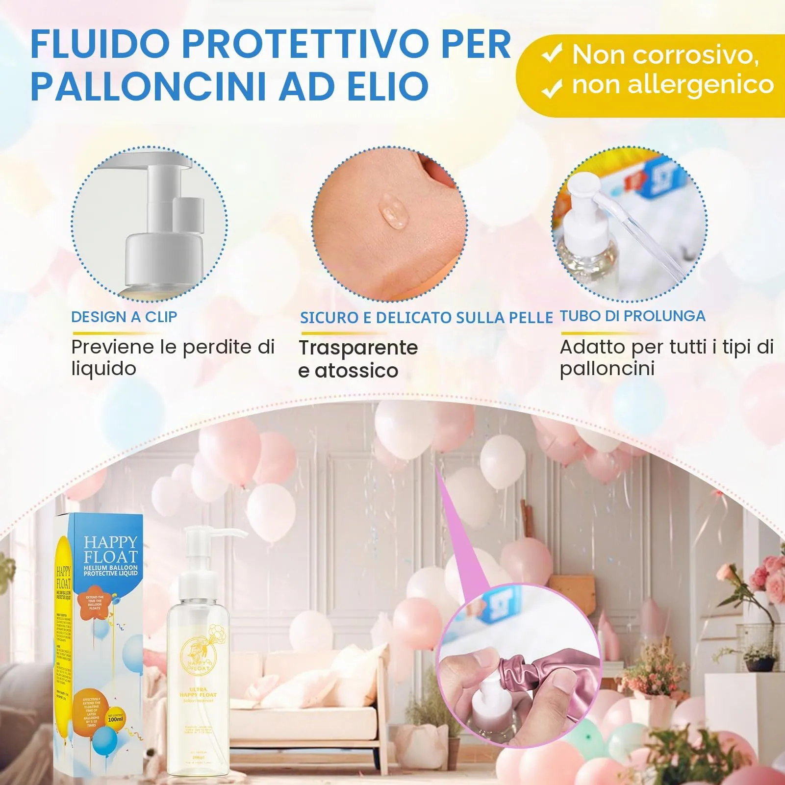 Allony Float Magic Trattamento per palloncini in lattice di elio, 100 ml - immagine 2