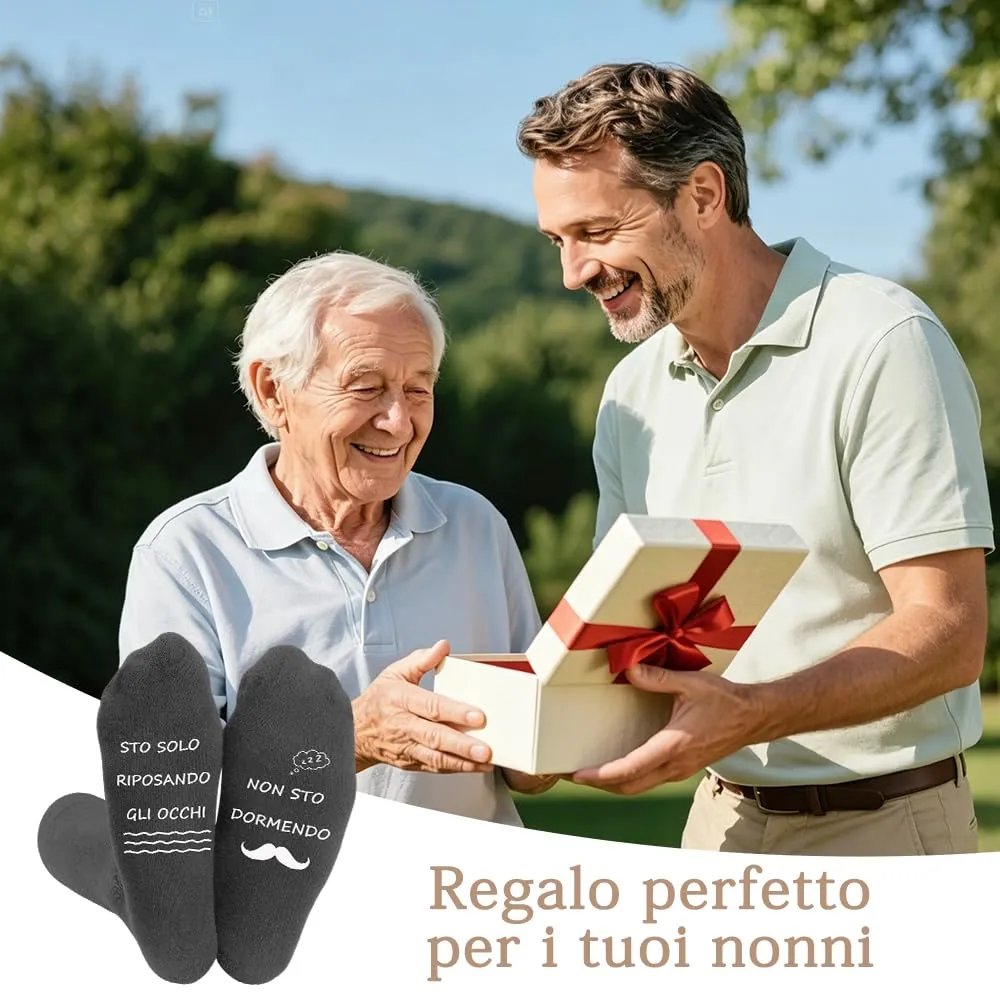 Calzini per Nonno in Cotone Pettinato con Dedica, Taglia Unica, Grigio - immagine 6
