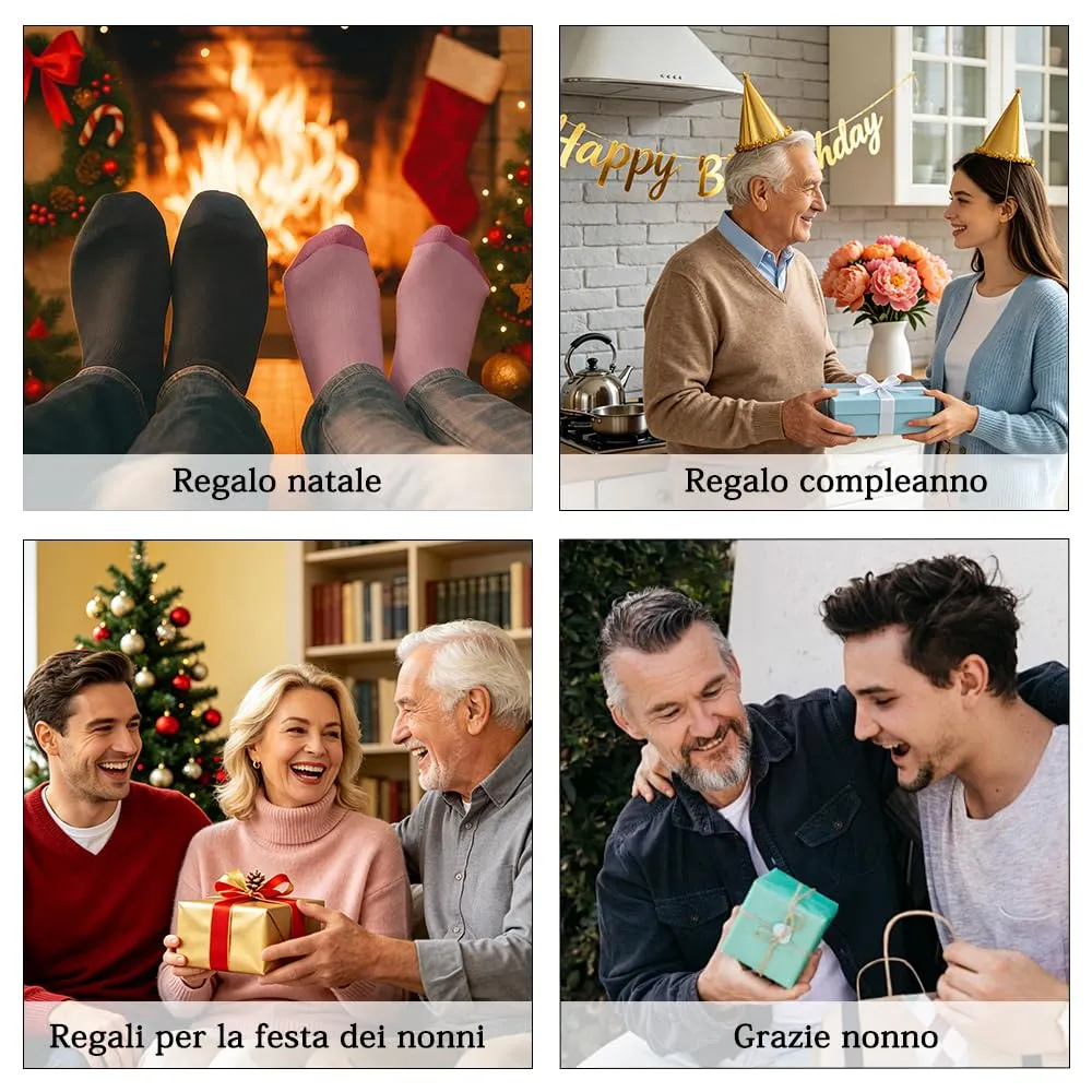 Calzini per Nonno in Cotone Pettinato con Dedica, Taglia Unica, Grigio - immagine 7