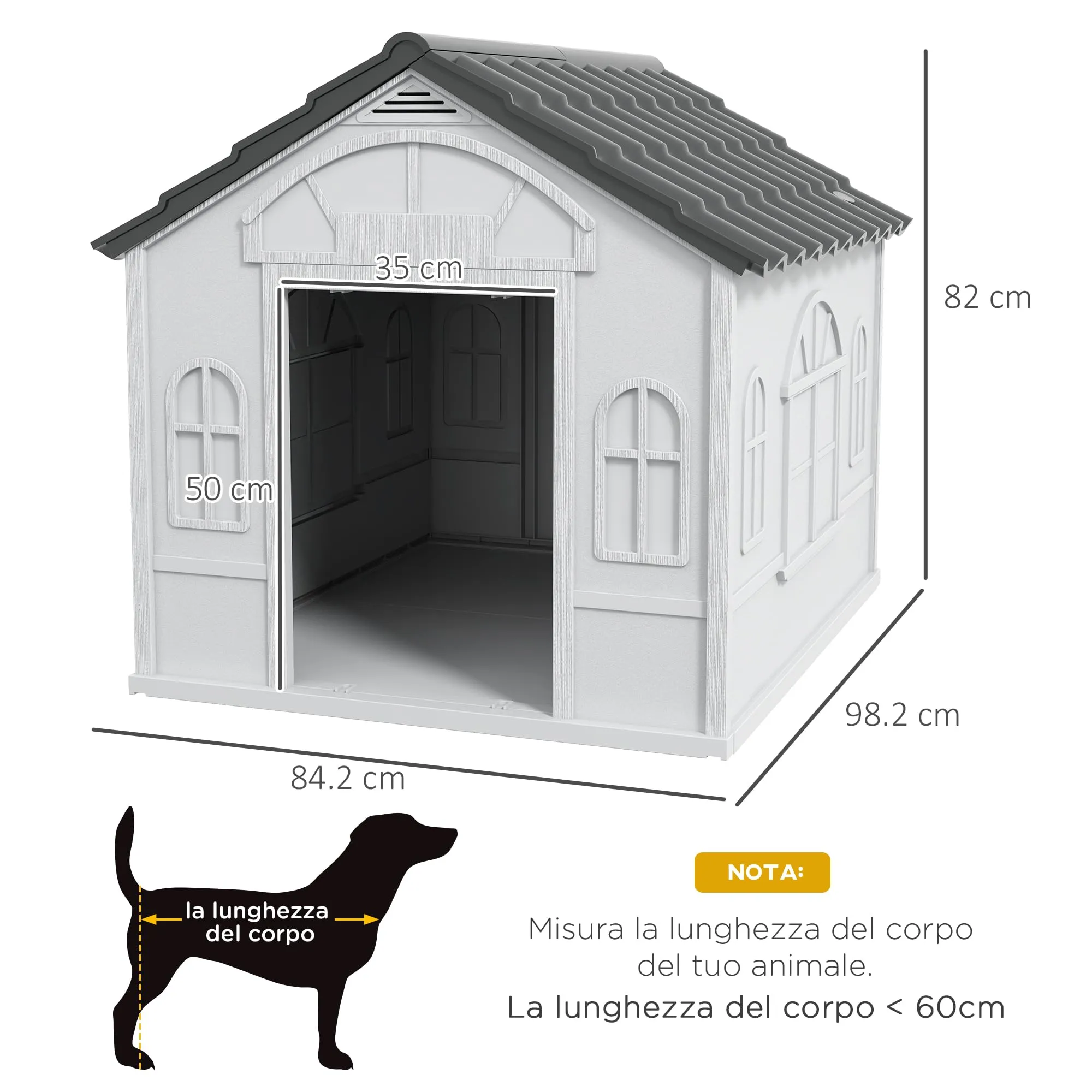 PawHut Casetta per Cani Impermeabile Media Grande, 84.2x98.2x82 cm, Grigio - immagine 3