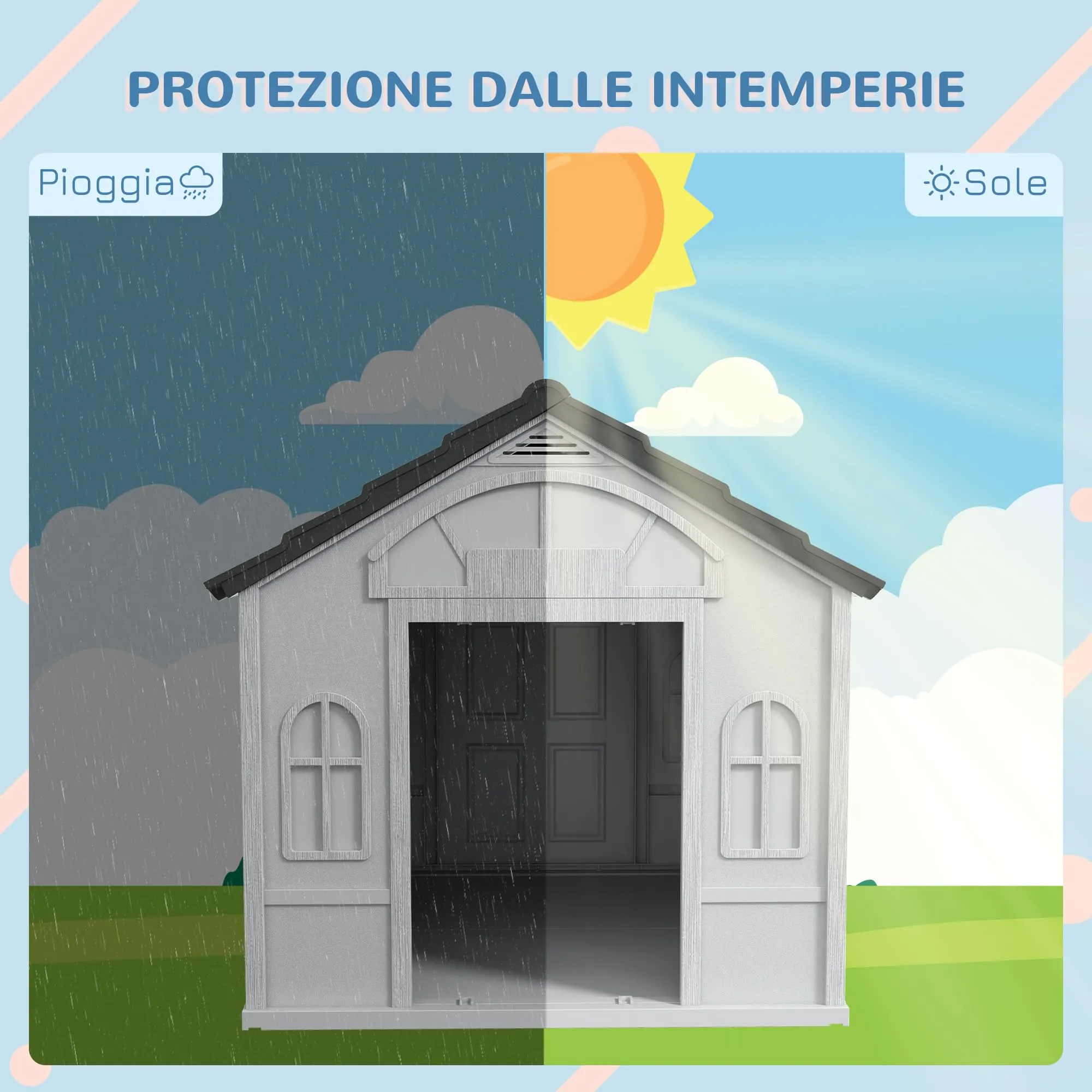 PawHut Casetta per Cani Impermeabile Media Grande, 84.2x98.2x82 cm, Grigio - immagine 4
