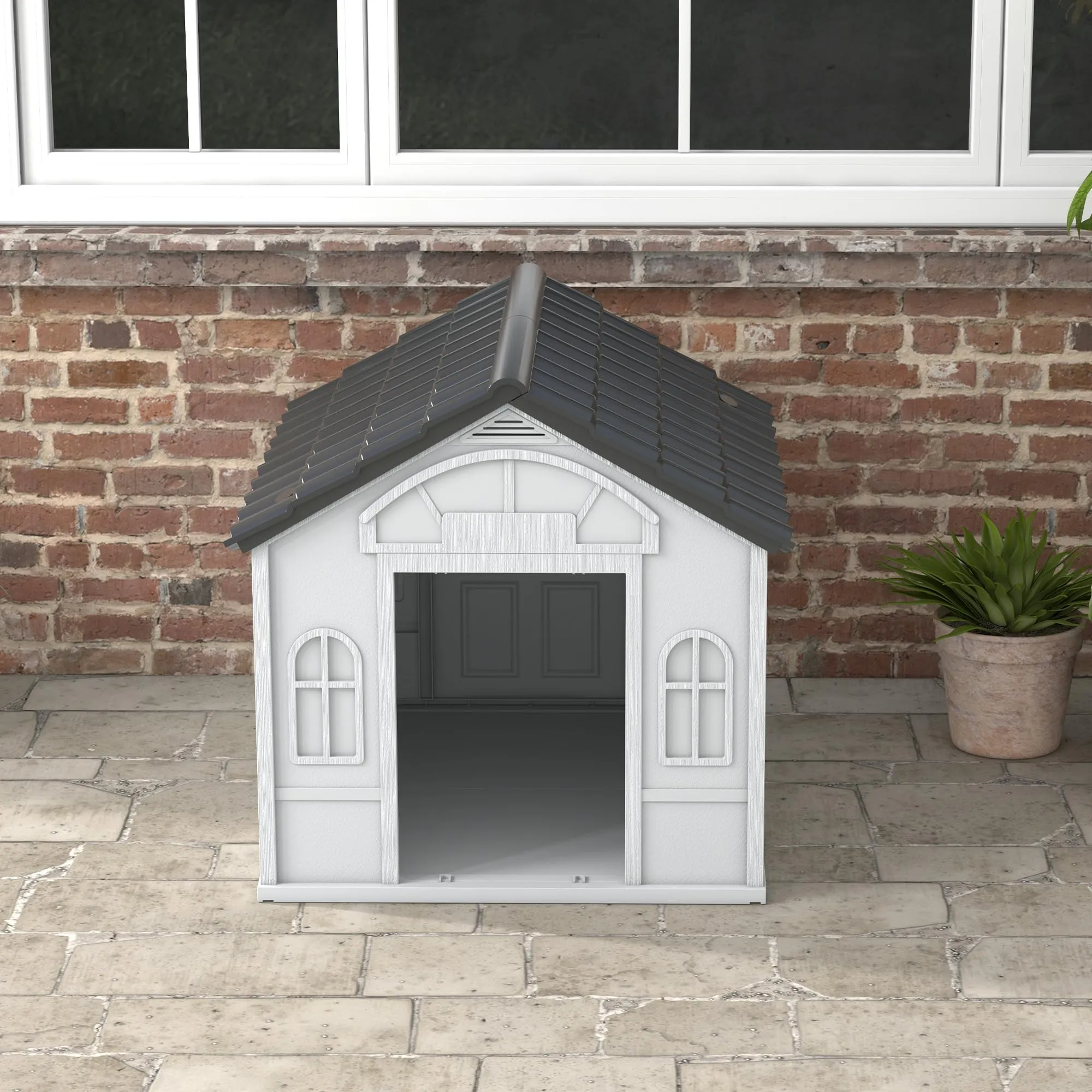 PawHut Casetta per Cani Impermeabile Media Grande, 84.2x98.2x82 cm, Grigio - immagine 8