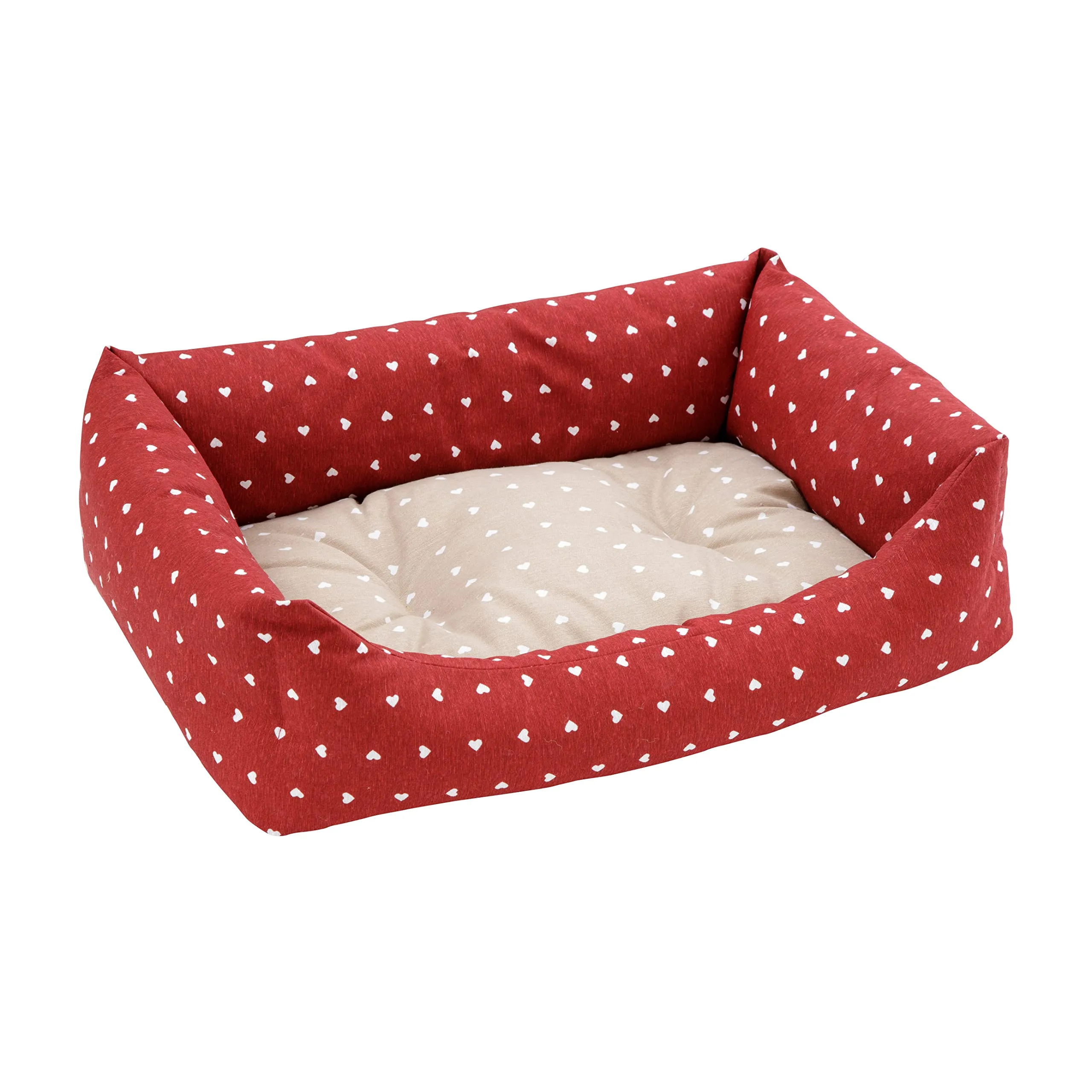 Baroni Home Cuccia per Cane in tessuto Rosso e Beige con Cuori Taglia L 70x85 cm - immagine 1