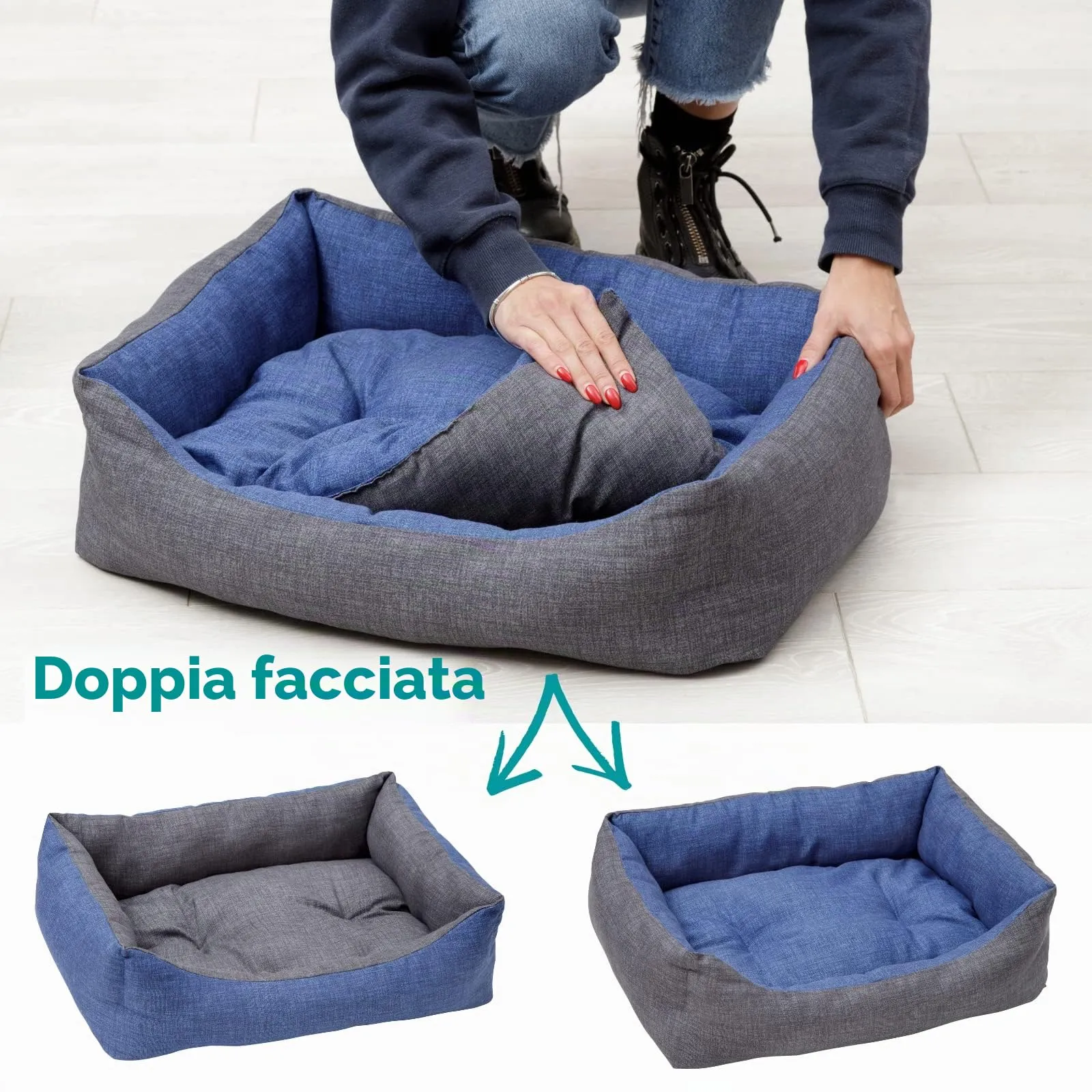 Baroni Home Cuccia per Cane in tessuto Grigio e Blu Taglia L 70 x 85 cm - immagine 3